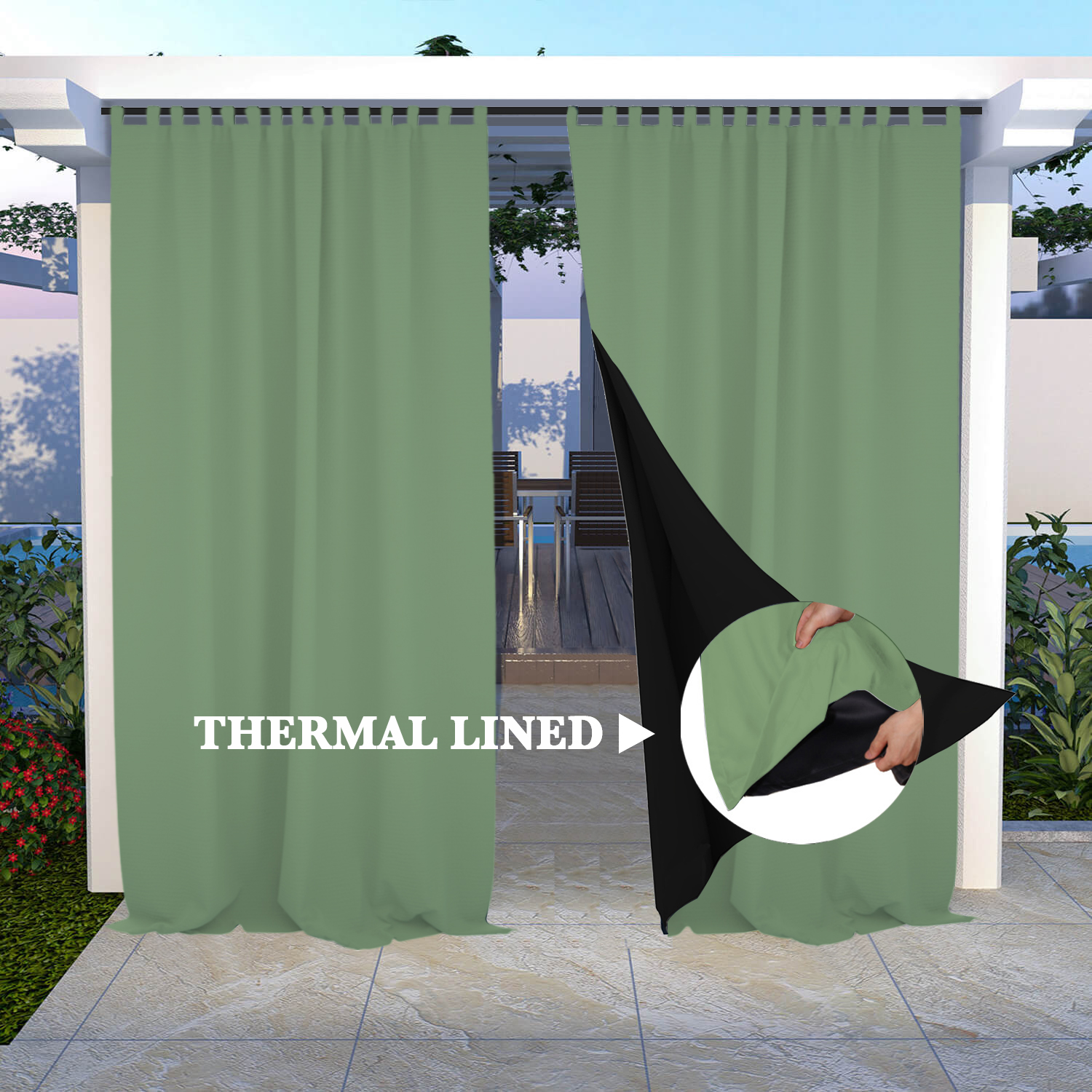 SNOWCITY Insulated 100% Blackout Curtains with Black Line - Tab Top