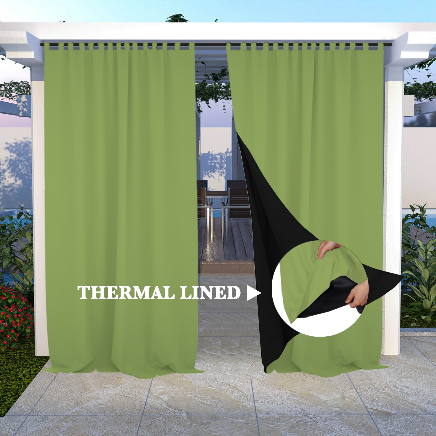 SNOWCITY Insulated 100% Blackout Curtains with Black Line - Tab Top