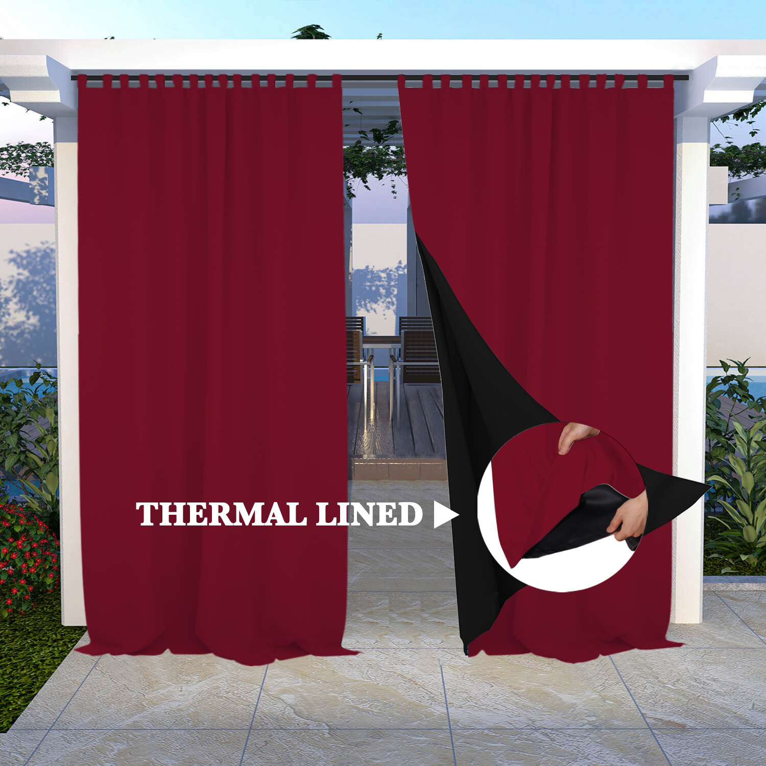 SNOWCITY Insulated 100% Blackout Curtains with Black Line - Tab Top