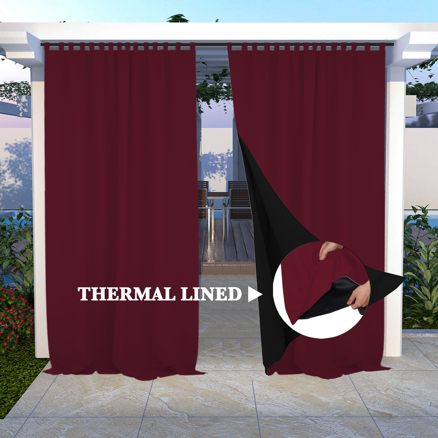 SNOWCITY Insulated 100% Blackout Curtains with Black Line - Tab Top