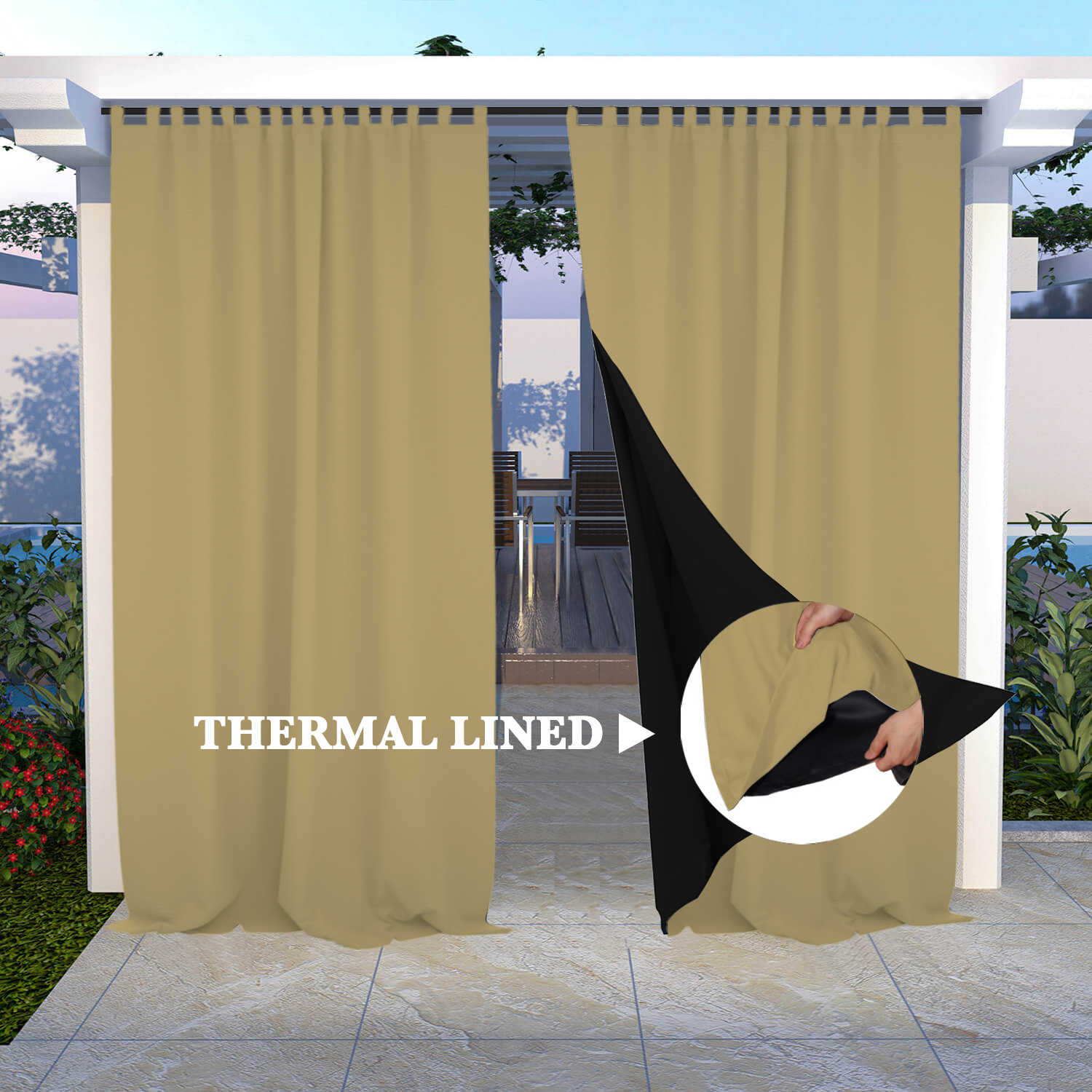 SNOWCITY Insulated 100% Blackout Curtains with Black Line - Tab Top