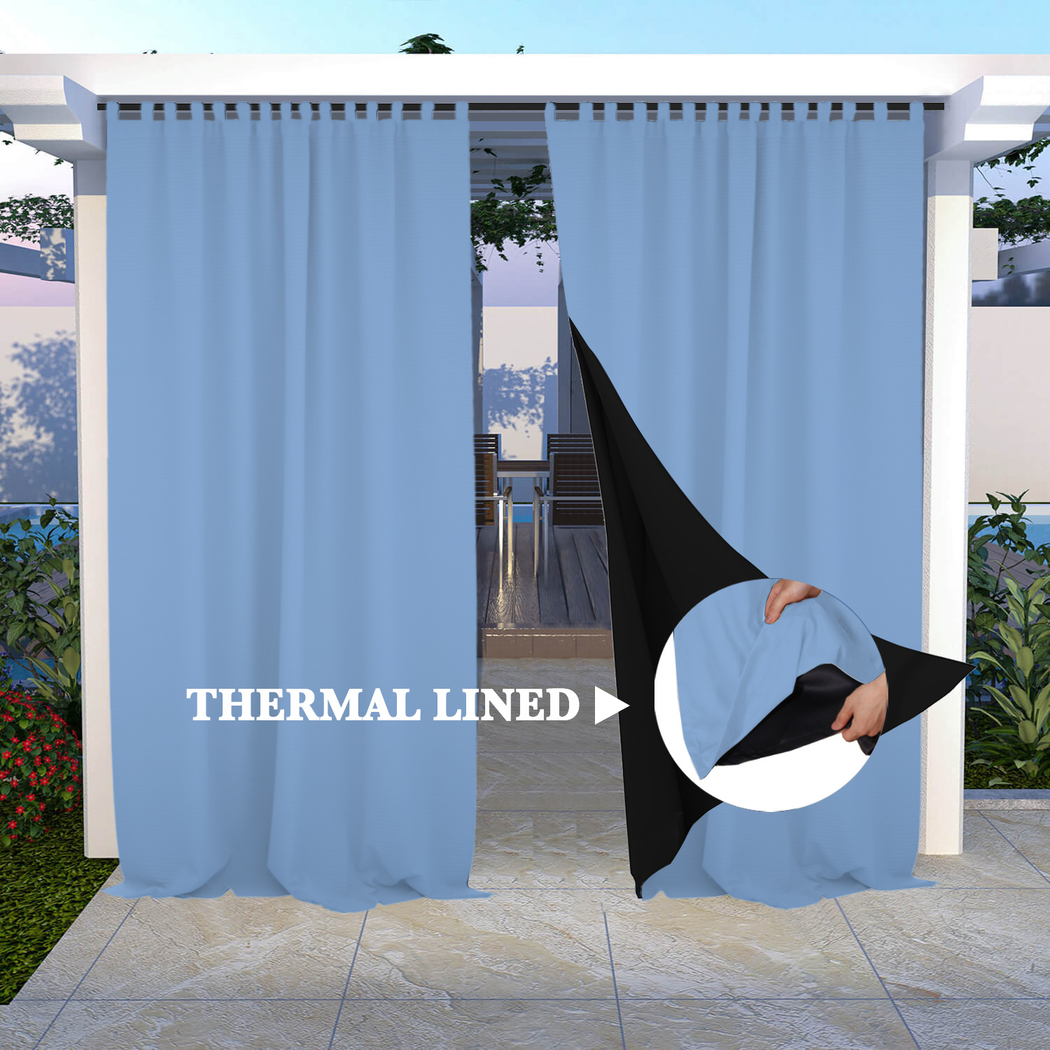 SNOWCITY Insulated 100% Blackout Curtains with Black Line - Tab Top