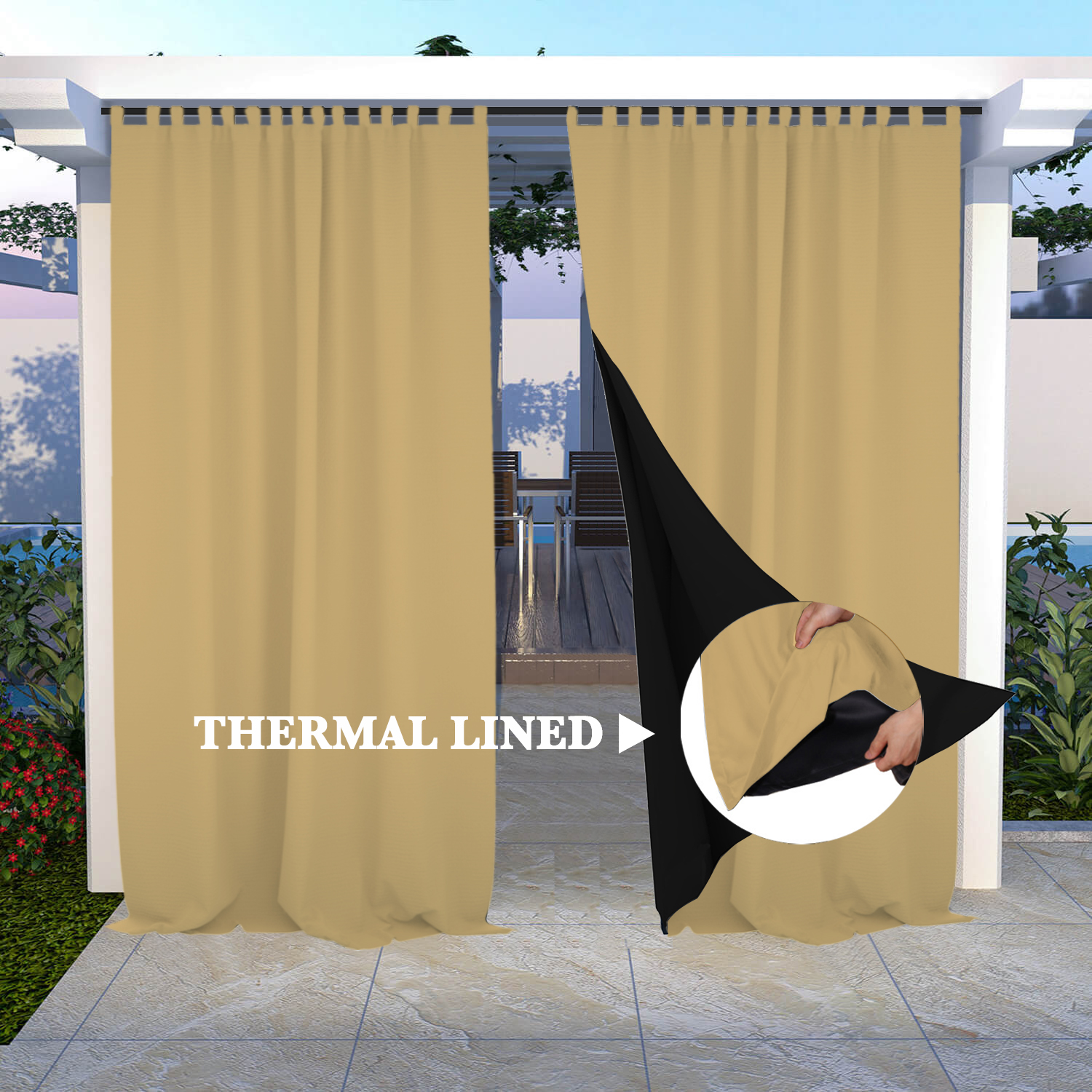 SNOWCITY Insulated 100% Blackout Curtains with Black Line - Tab Top