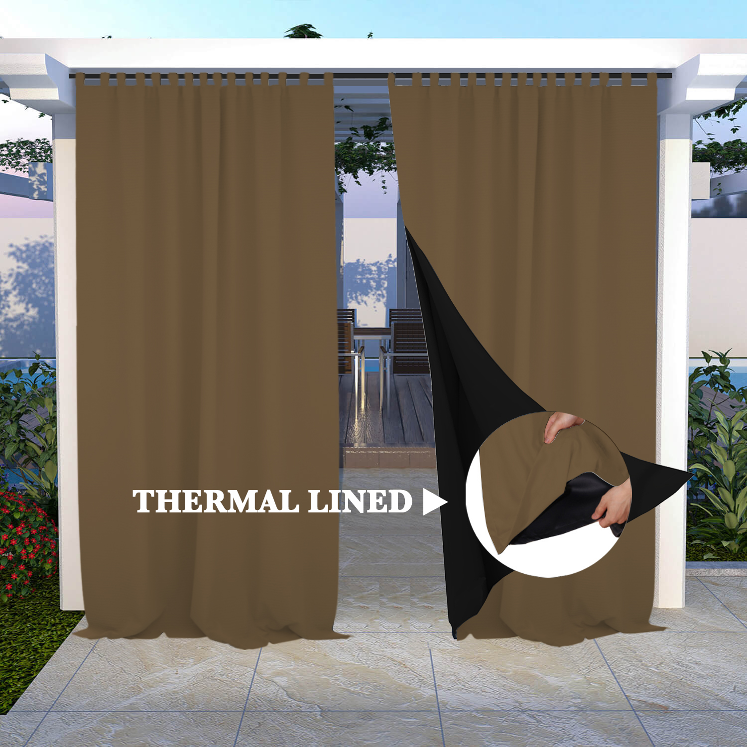 SNOWCITY Insulated 100% Blackout Curtains with Black Line - Tab Top