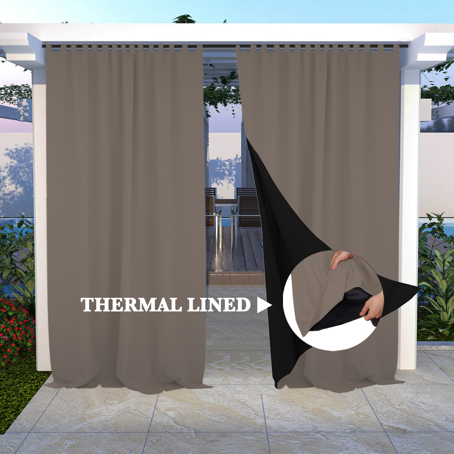 SNOWCITY Insulated 100% Blackout Curtains with Black Line - Tab Top