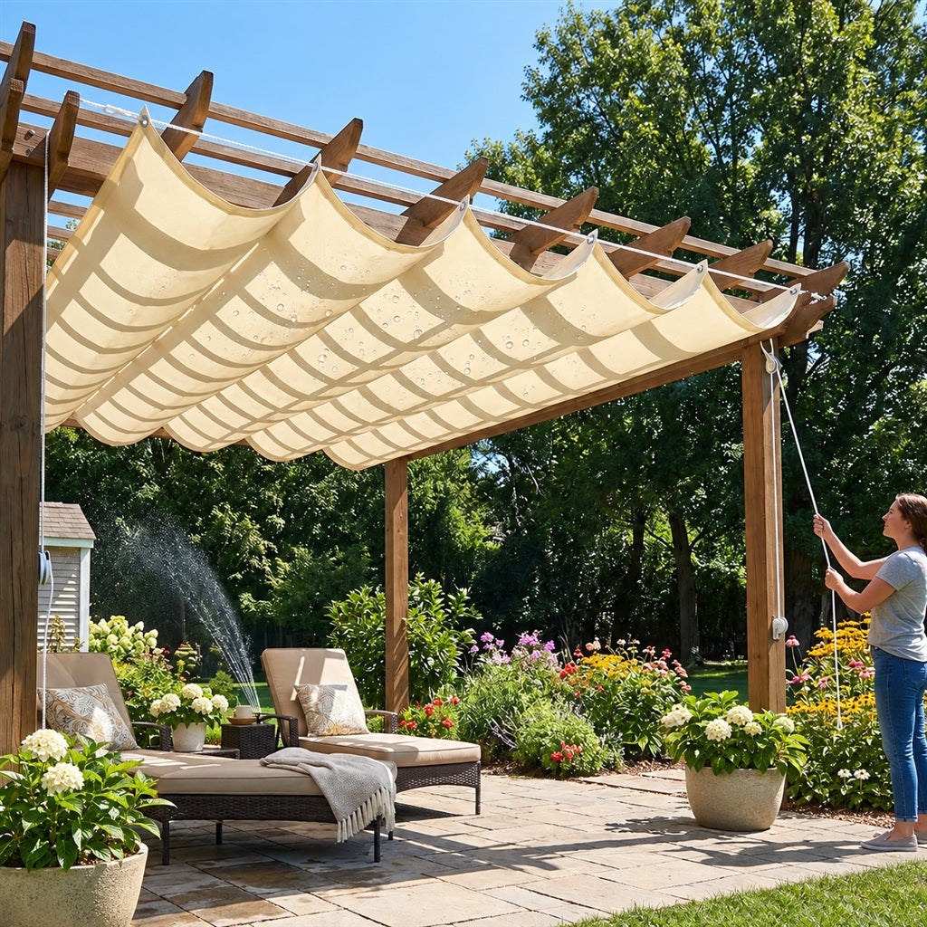 Snowcity Retractable Wave Sun Shade Sail Waterproof - Oxford Fabric