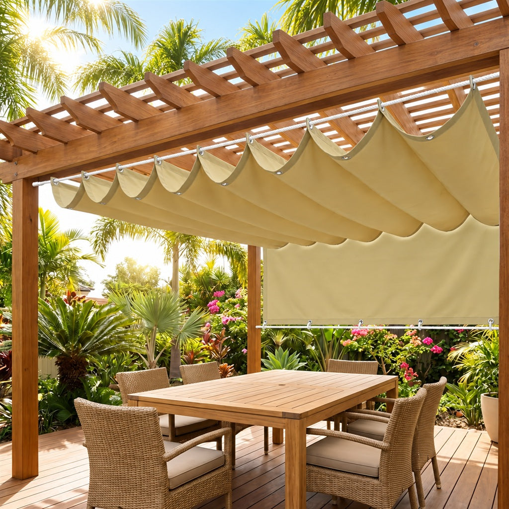 Snowcity Retractable Wave Sun Shade Sail Waterproof - Oxford Fabric