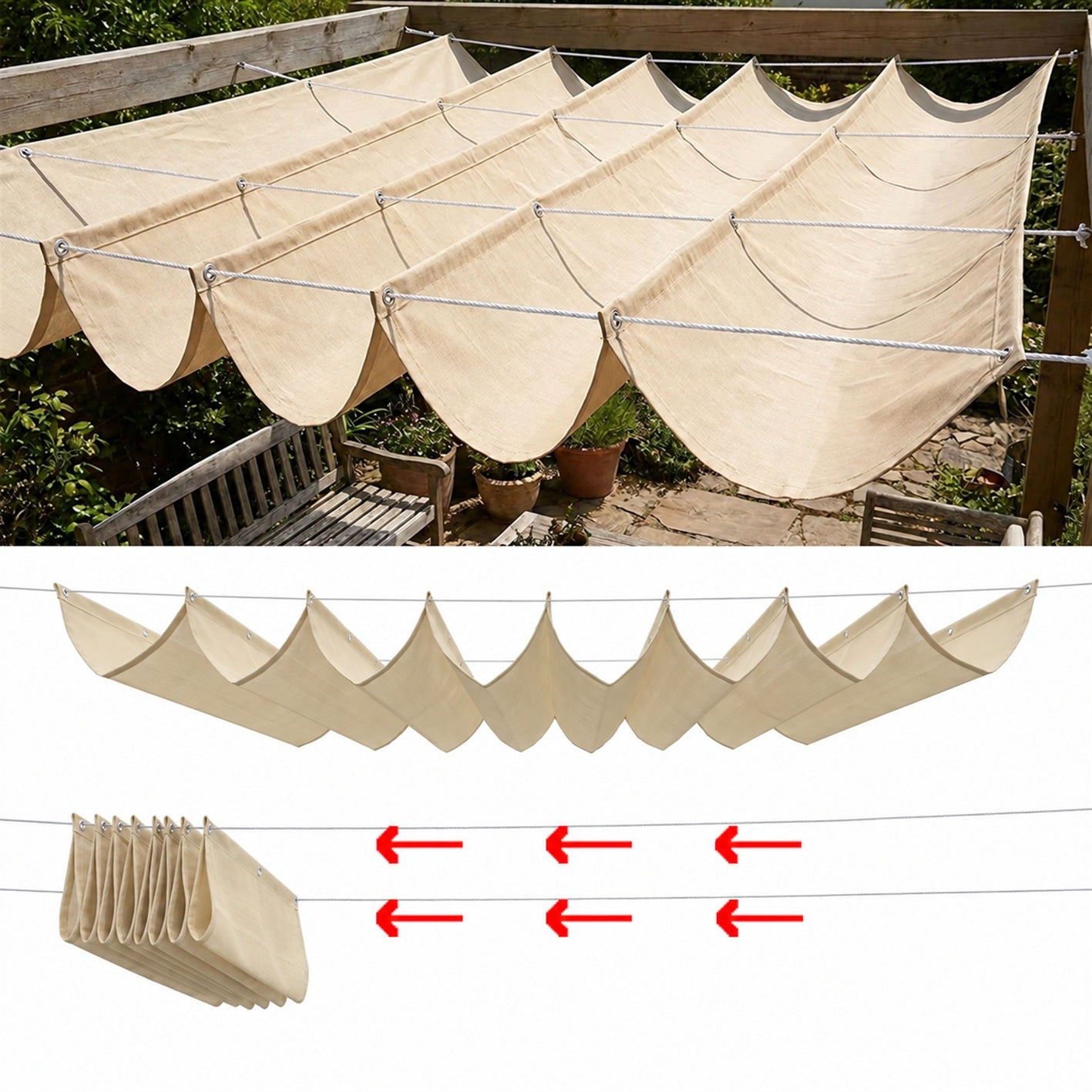 Snowcity Retractable Wave Sun Shade Sail Waterproof - Oxford Fabric