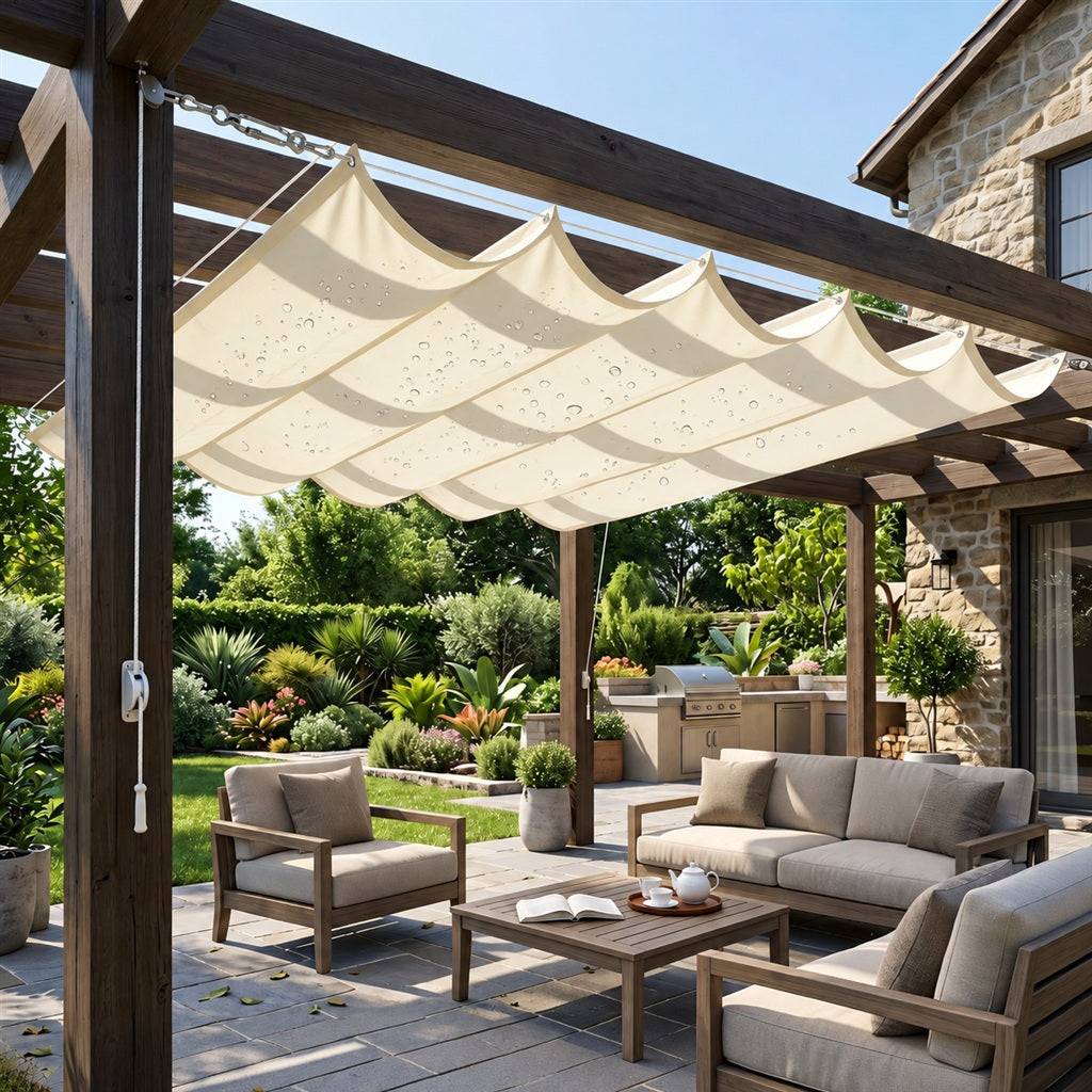 Snowcity Retractable Wave Sun Shade Sail Waterproof - Oxford Fabric