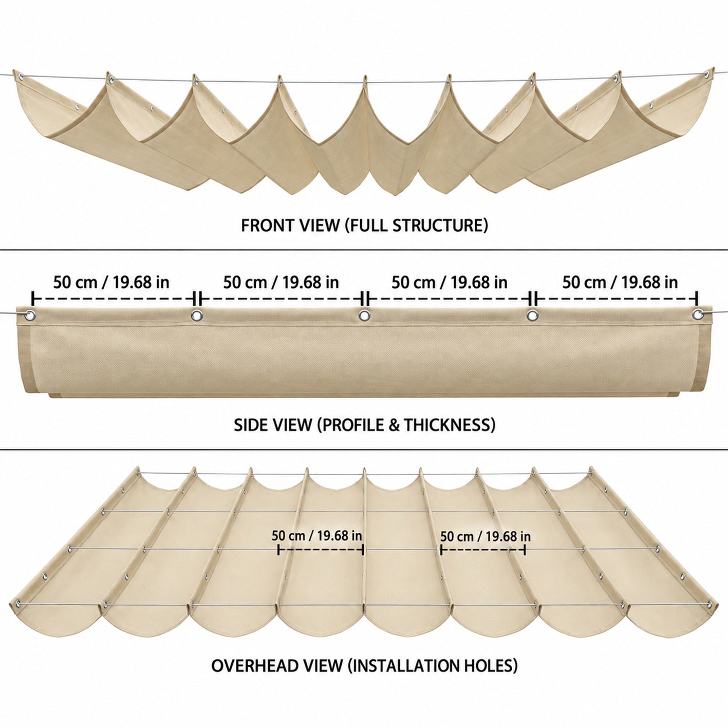 Snowcity Retractable Wave Sun Shade Sail Waterproof - Oxford Fabric