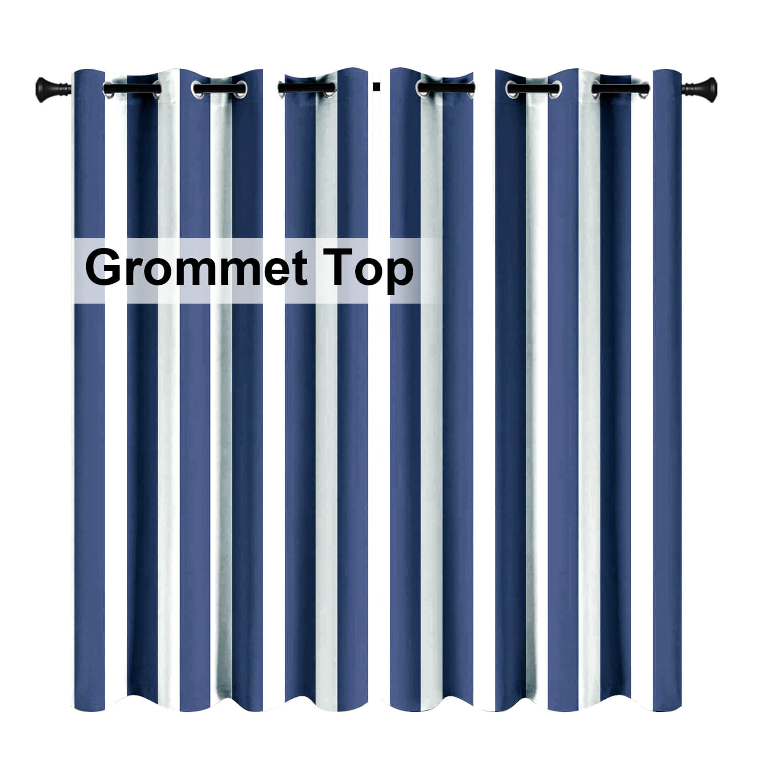 Navy Blue Stripe Curtains/Drapes 1 Panel | Waterproof Curtains Grommet Top & Bottom | Custom Outdoor Curtains