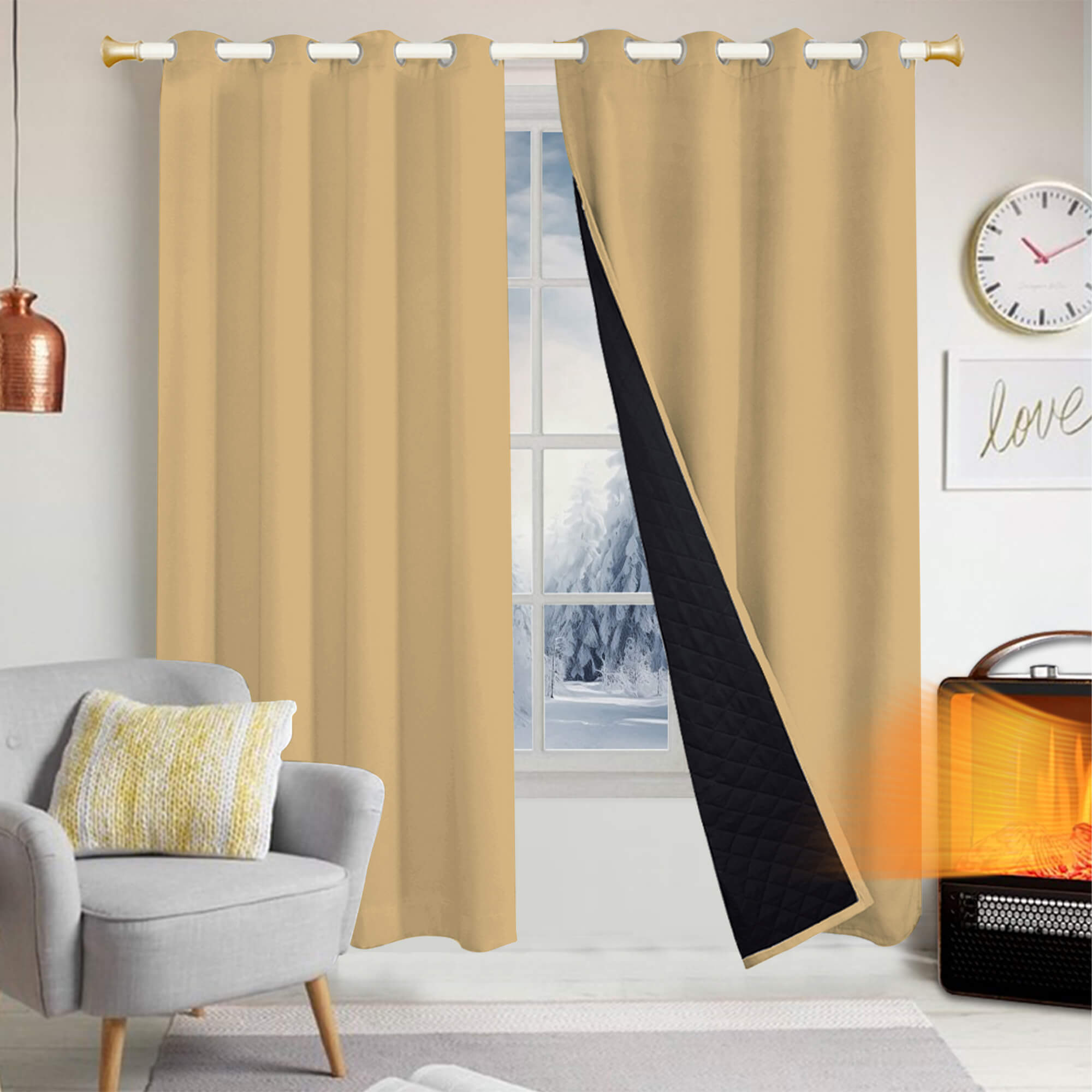 Insulated Outdoor Curtains for Winter - Dark Beige