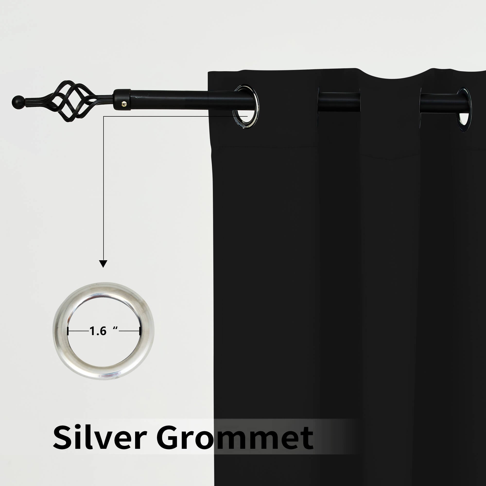 SNOWCITY Blackout Curtains Black - Grommet Top