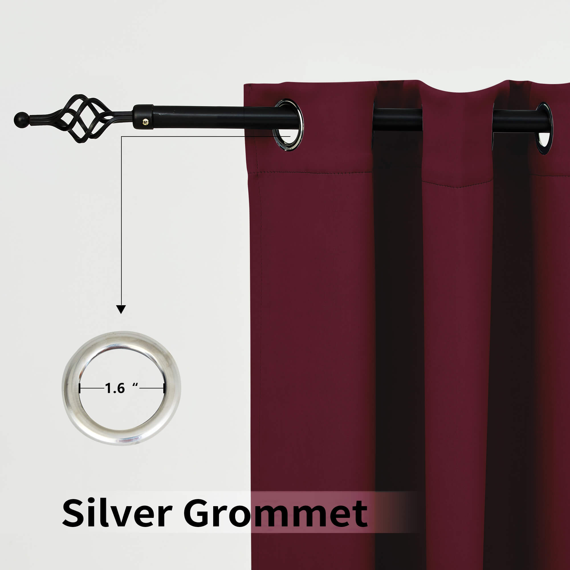 SNOWCITY Blackout Curtains Wine Red - Grommet Top