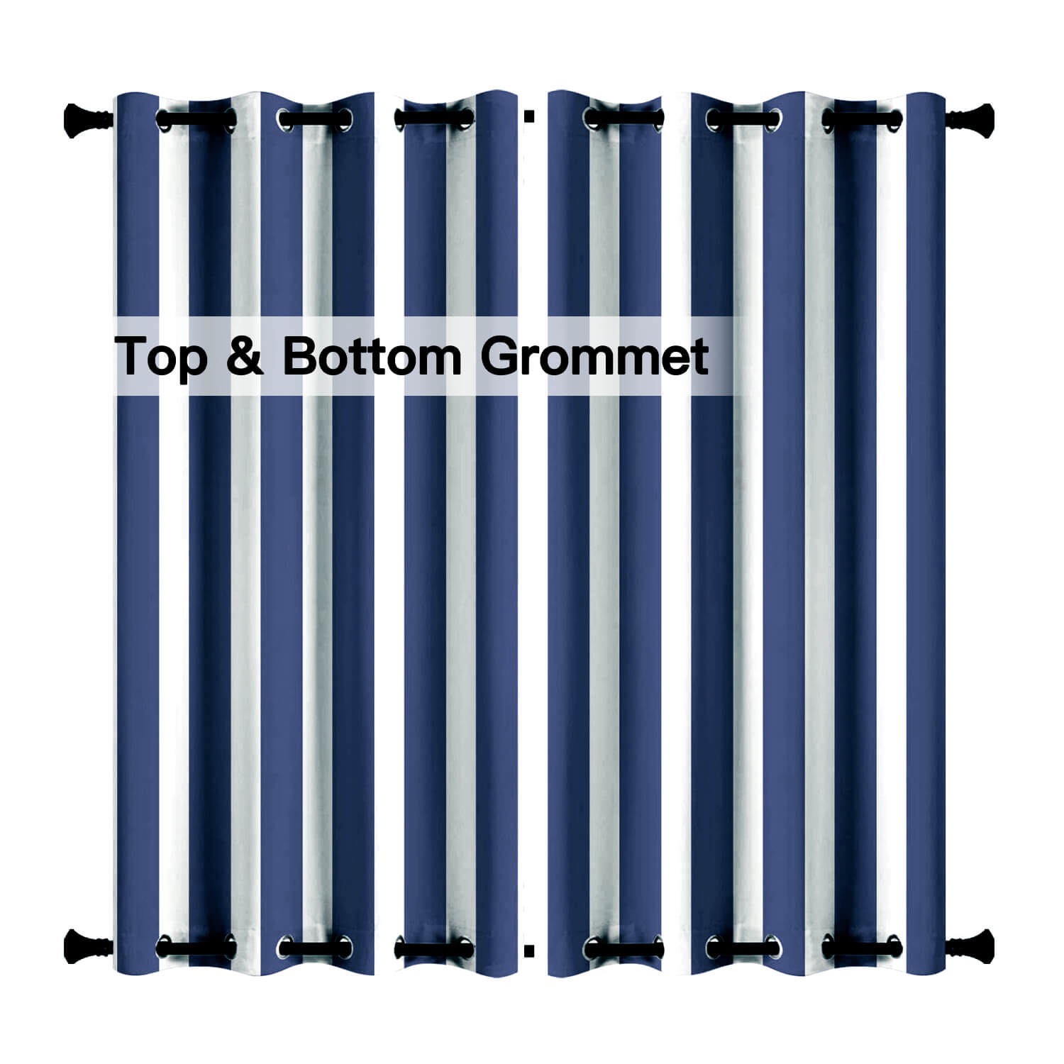Navy Blue Stripe Curtains/Drapes 1 Panel | Waterproof Curtains Grommet Top & Bottom | Custom Outdoor Curtains