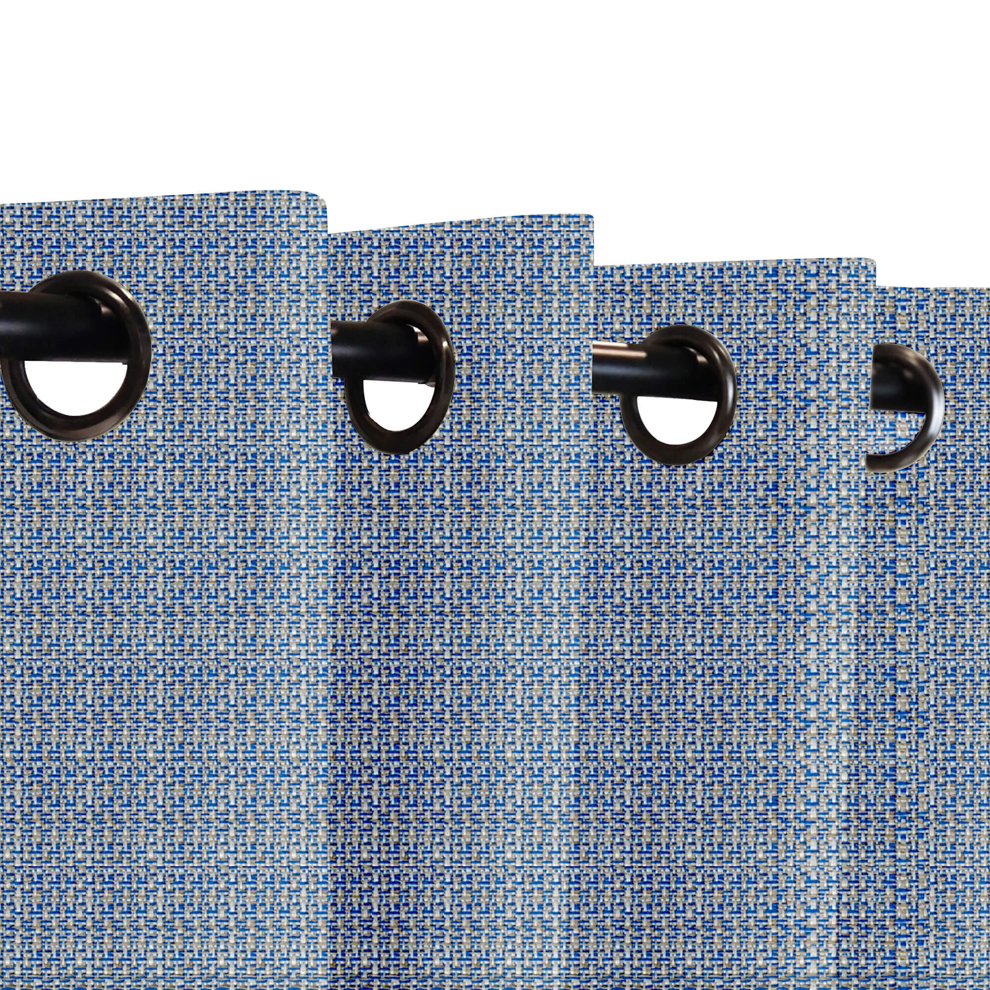 SNOWCITY Custom Sized Outdoor Curtains - Azure Herringbone Check