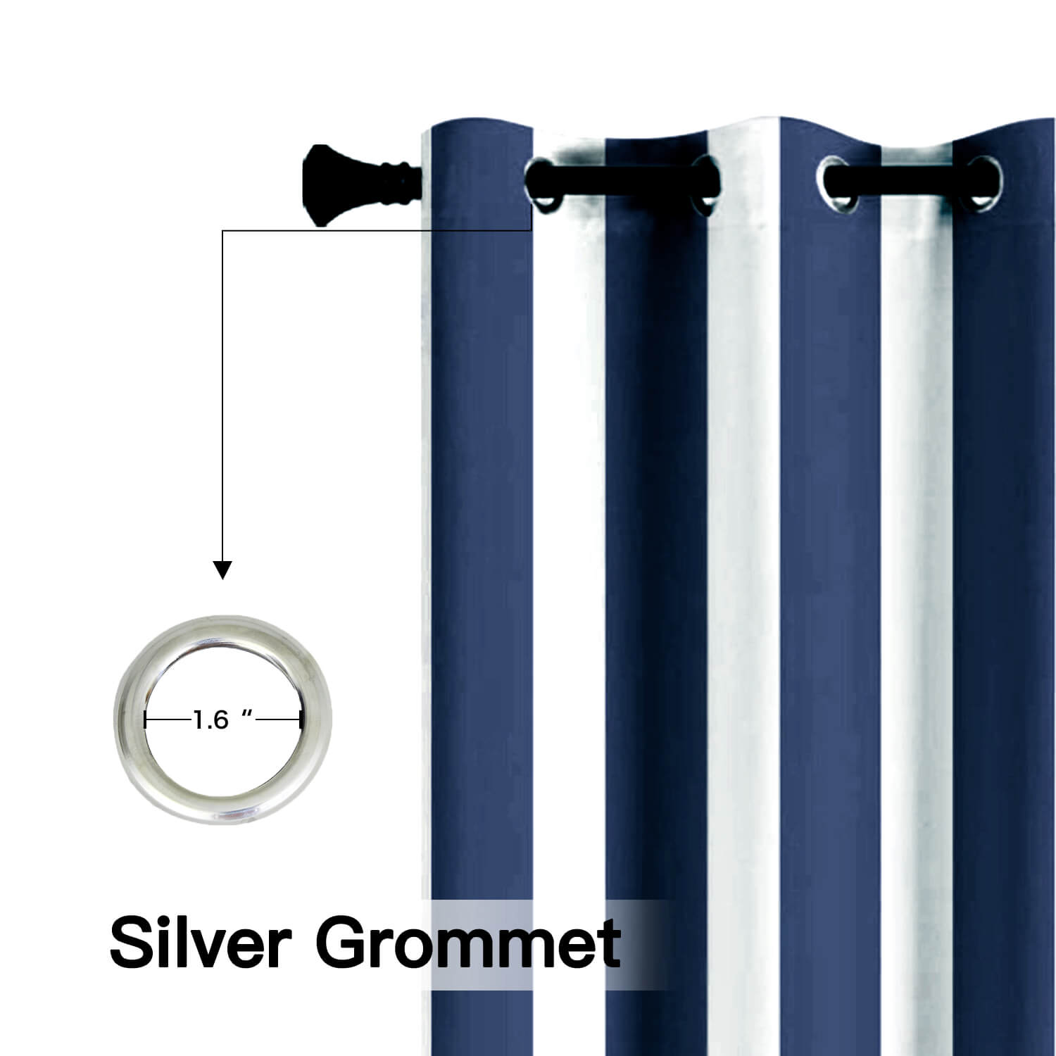 Navy Blue Stripe Curtains/Drapes 1 Panel | Waterproof Curtains Grommet Top & Bottom | Custom Outdoor Curtains