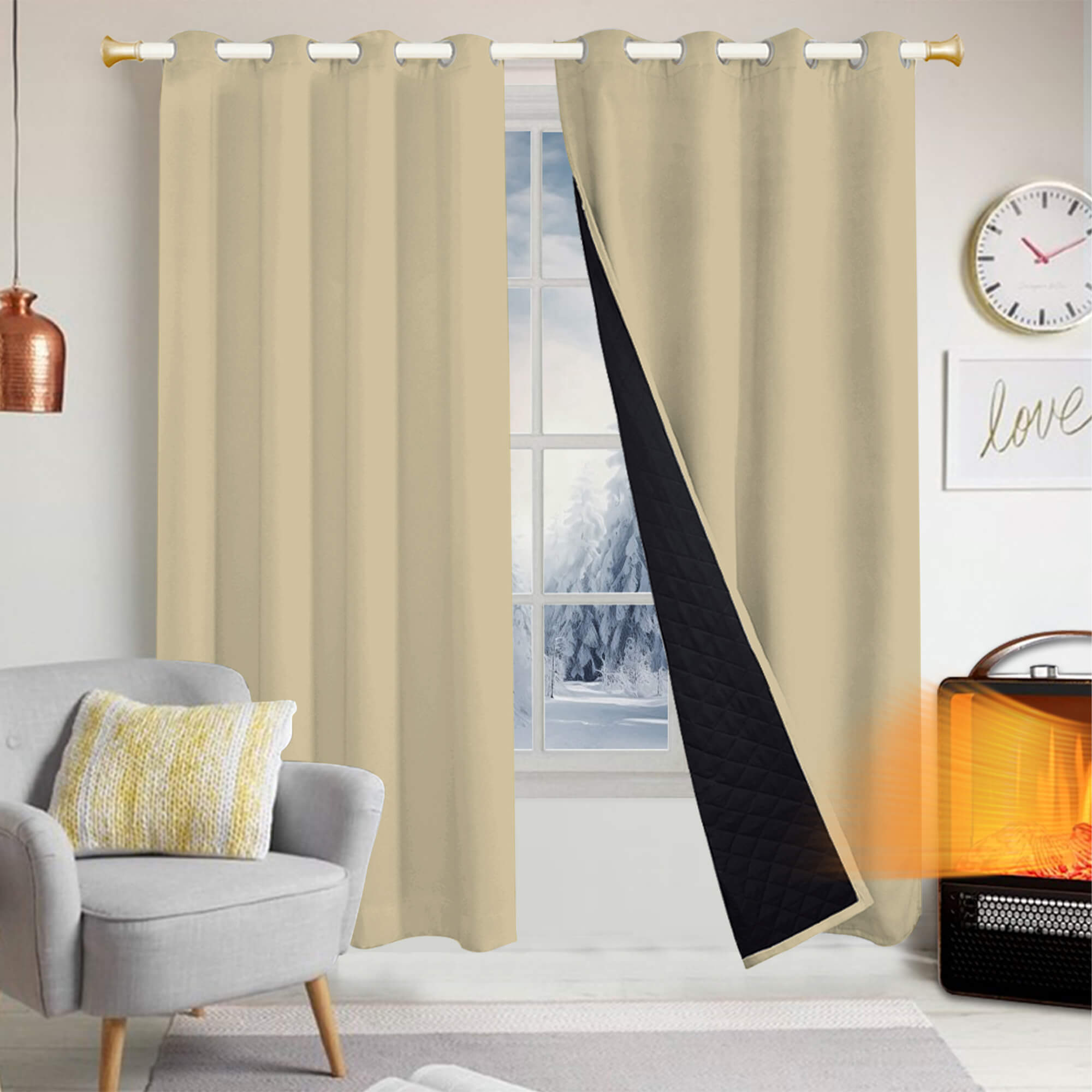 Insulated Outdoor Curtains for Winter - Soft Beige