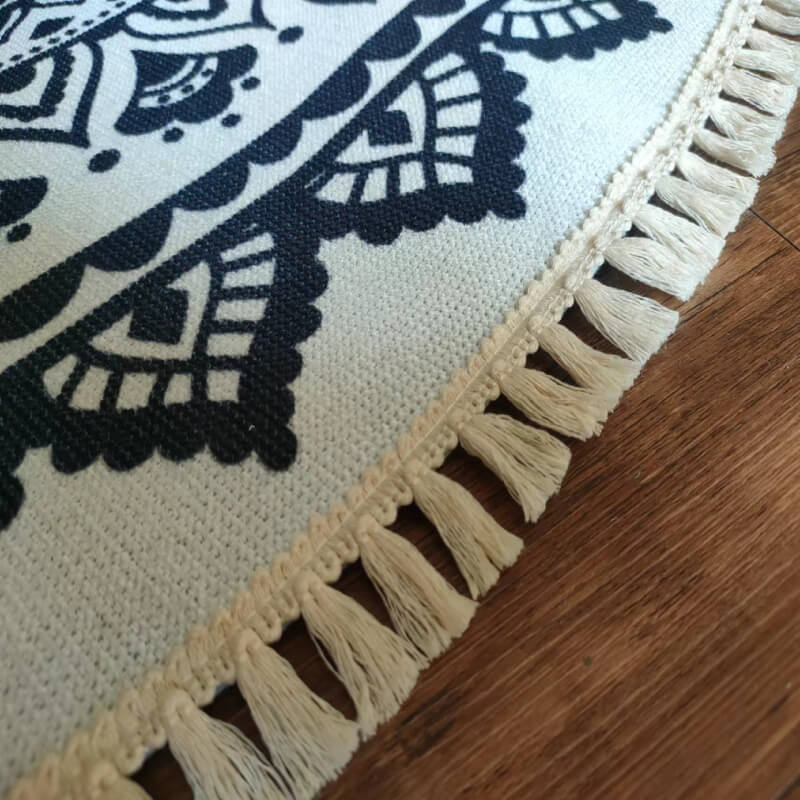 Snowcity Round Outdoor Rug with Fringe Tassels