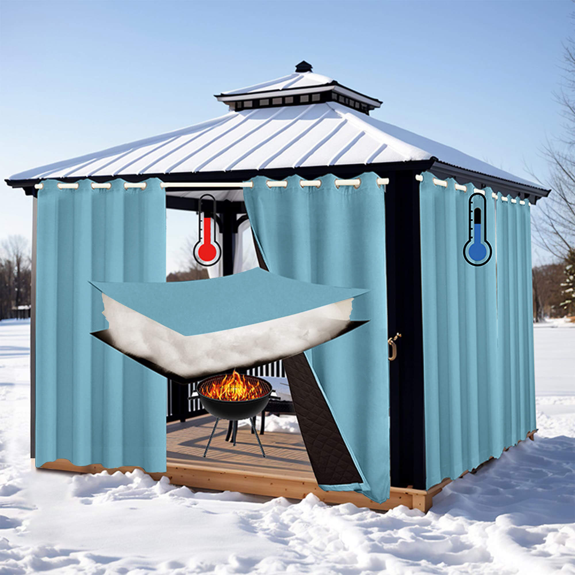 Insulated Outdoor Curtains for Winter - Sky Blue