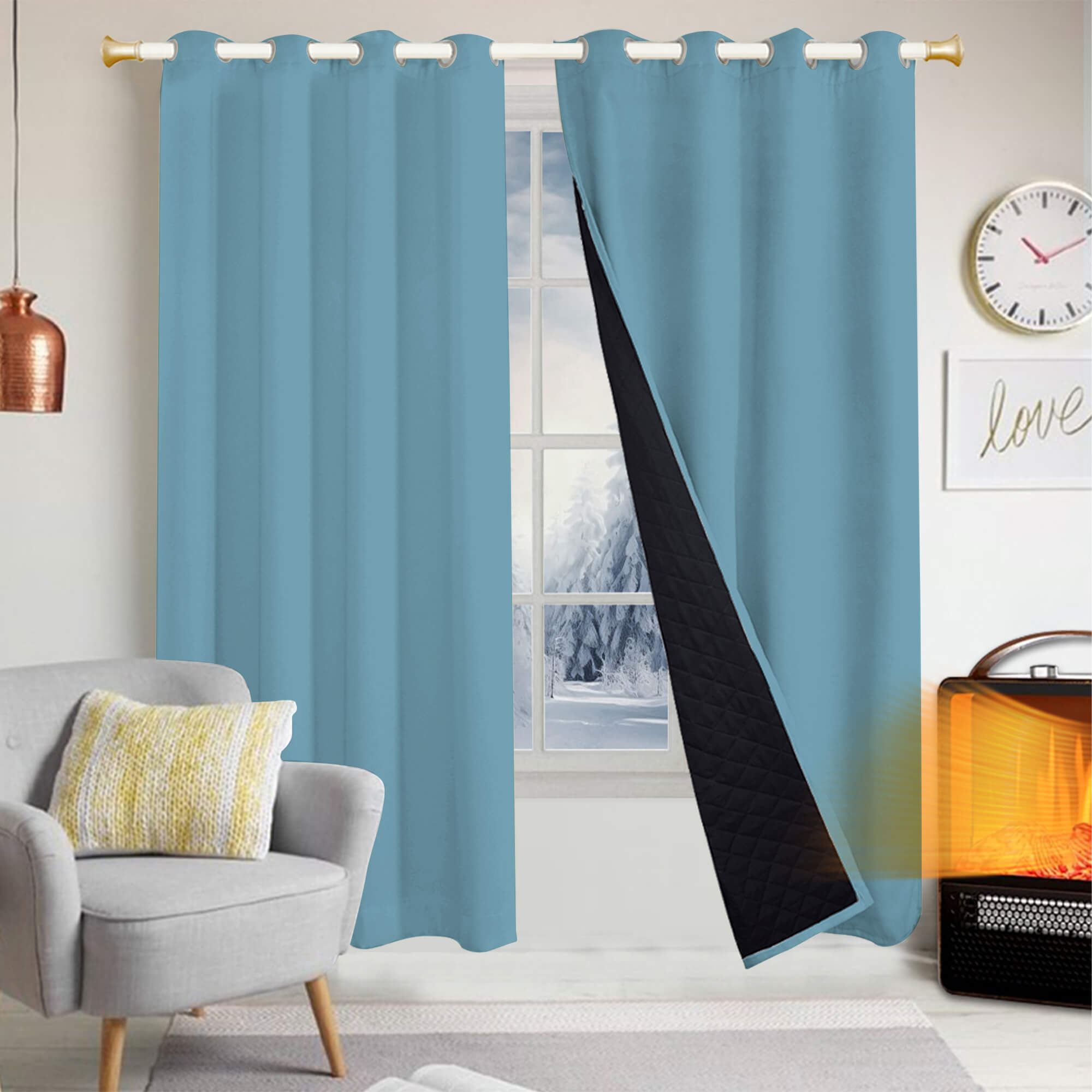 Insulated Outdoor Curtains for Winter - Sky Blue