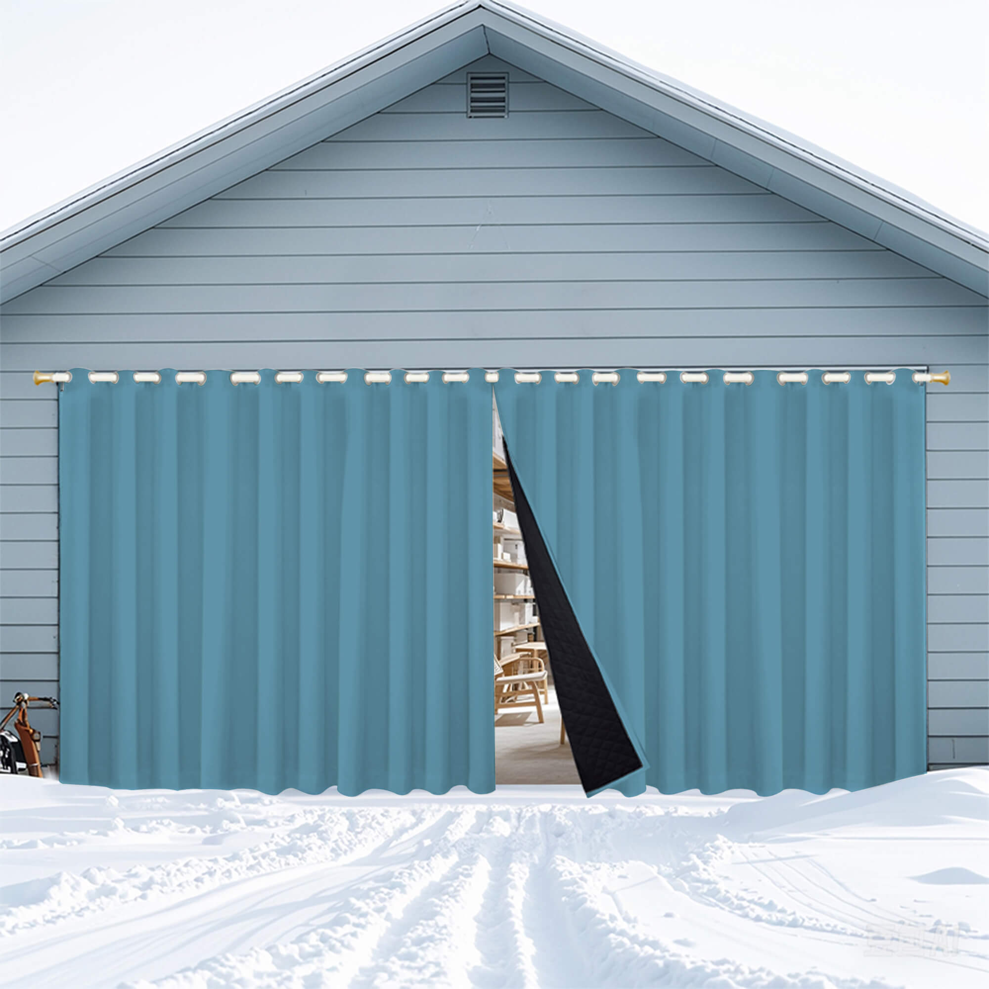 Insulated Outdoor Curtains for Winter - Sky Blue