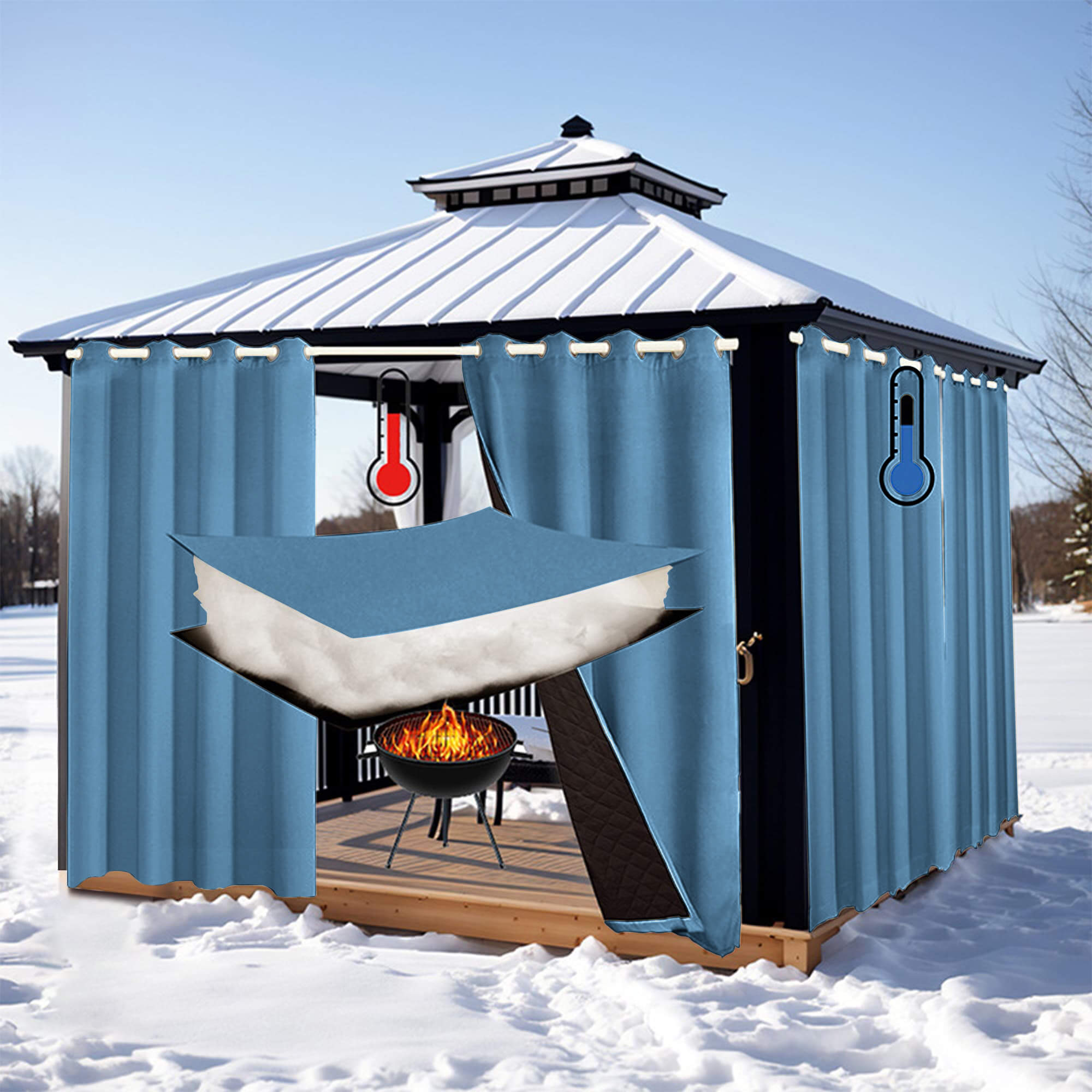 Insulated Outdoor Curtains for Winter - Cerulean Blue