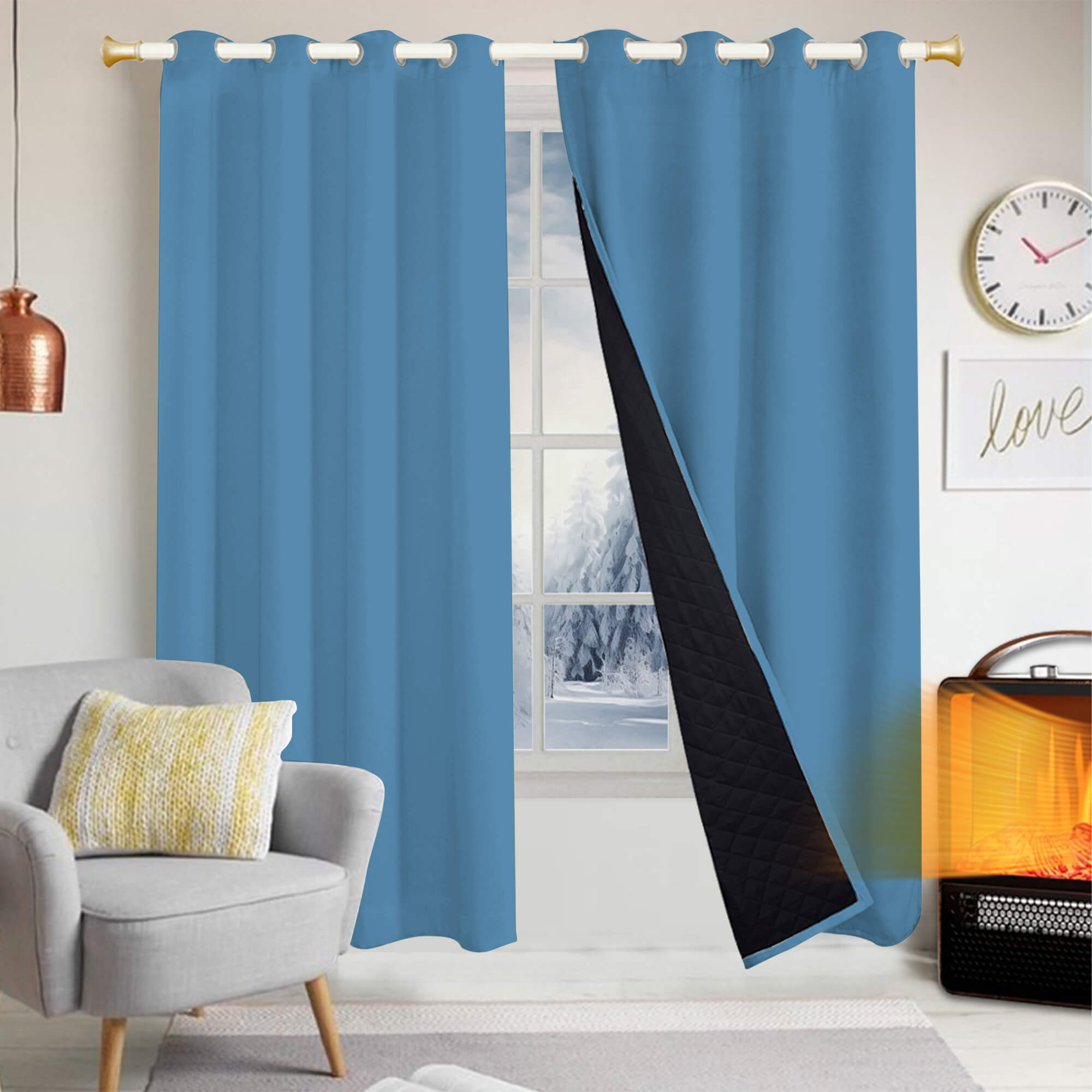 Insulated Outdoor Curtains for Winter - Cerulean Blue