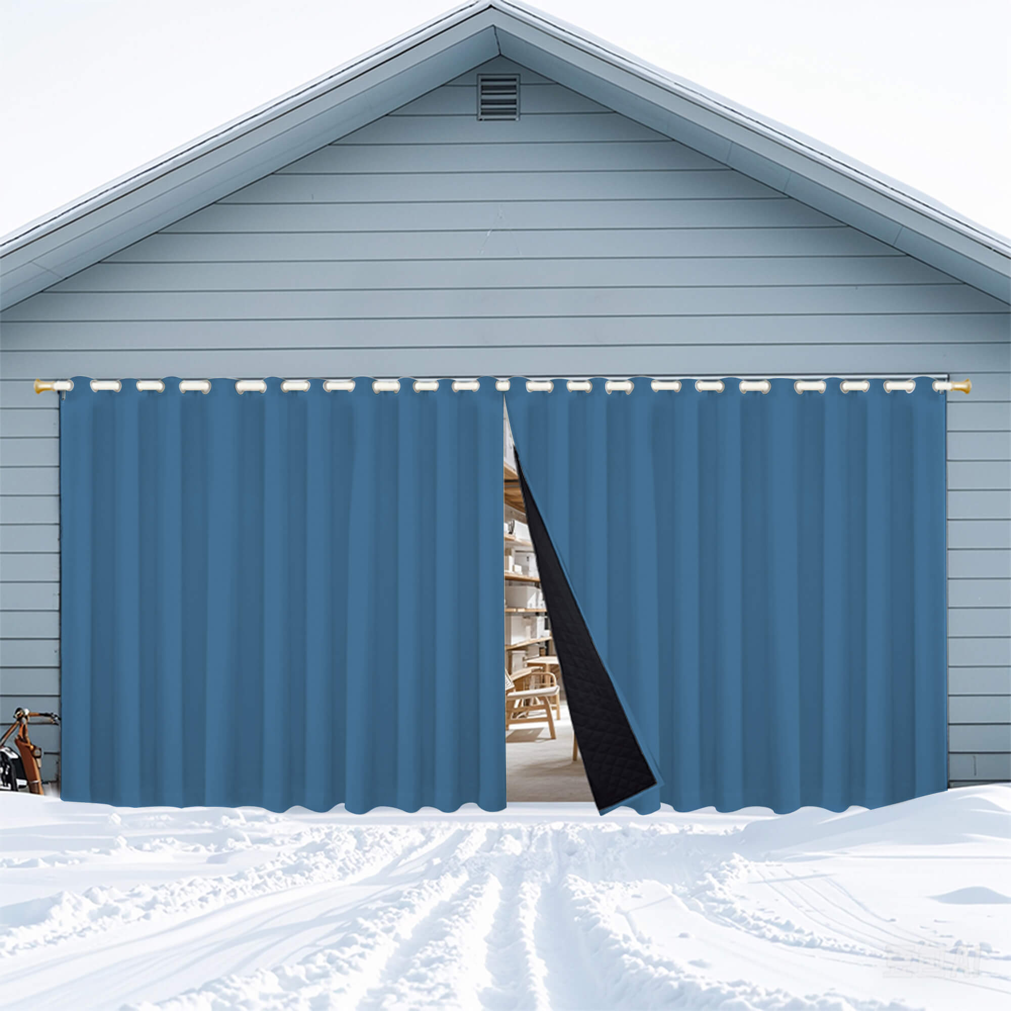 Insulated Outdoor Curtains for Winter - Cerulean Blue