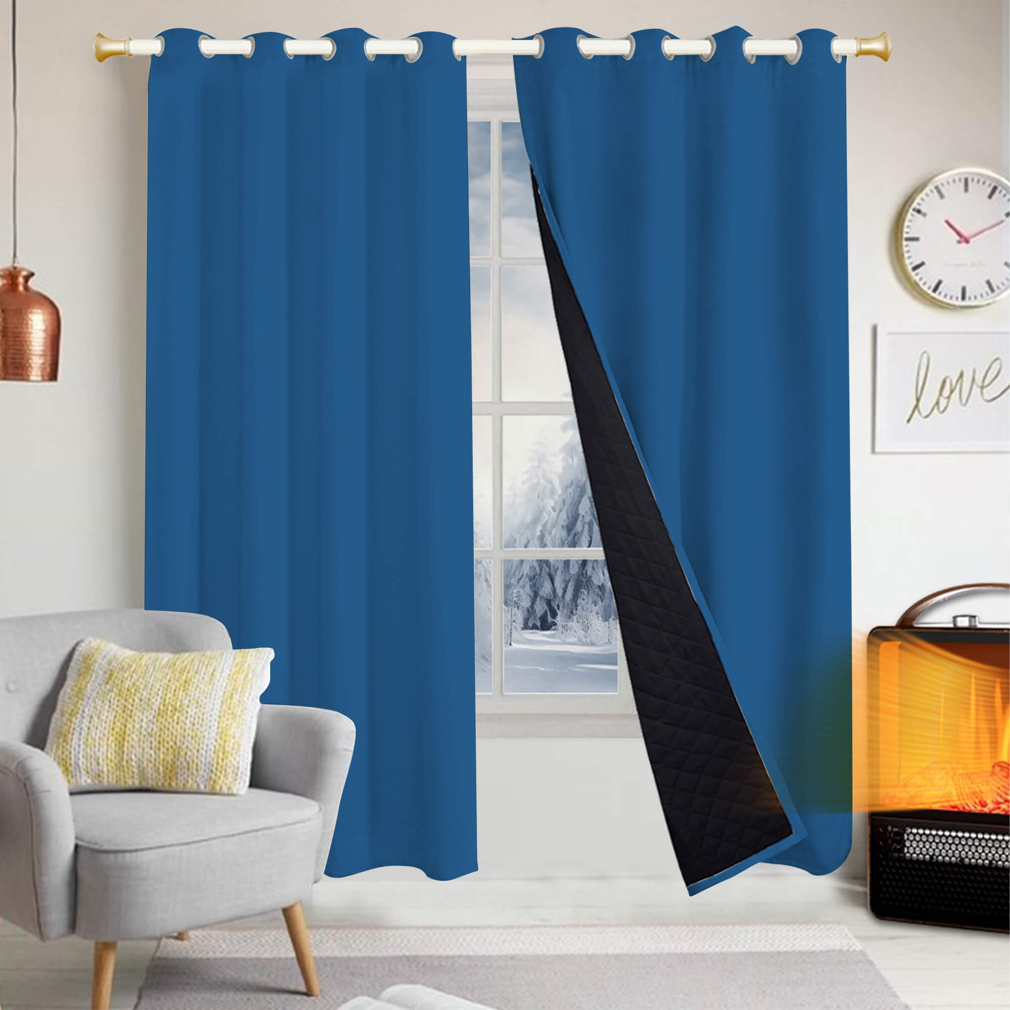 Insulated Outdoor Curtains for Winter - Pacific Blue