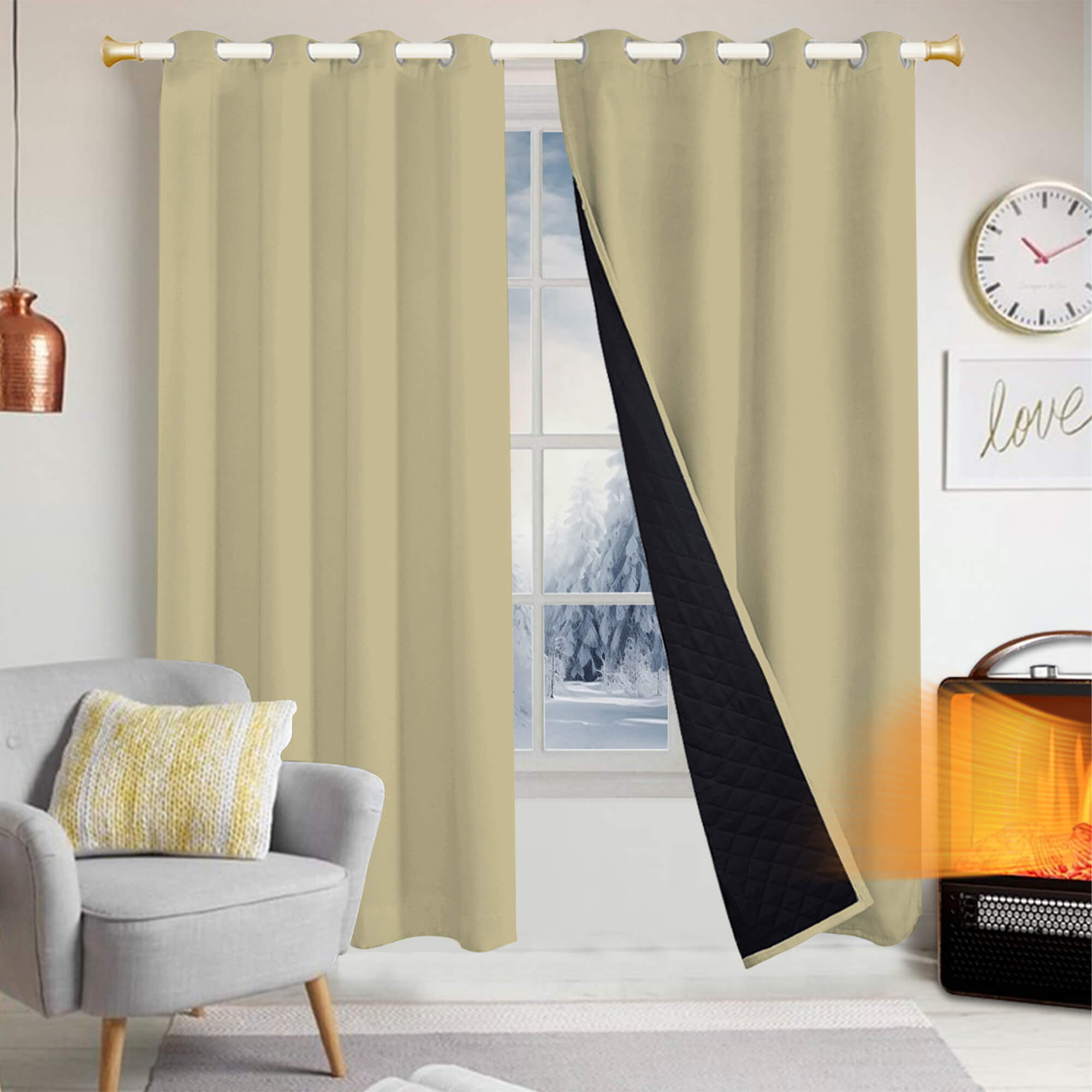 Insulated Outdoor Curtains for Winter - Light Khaki