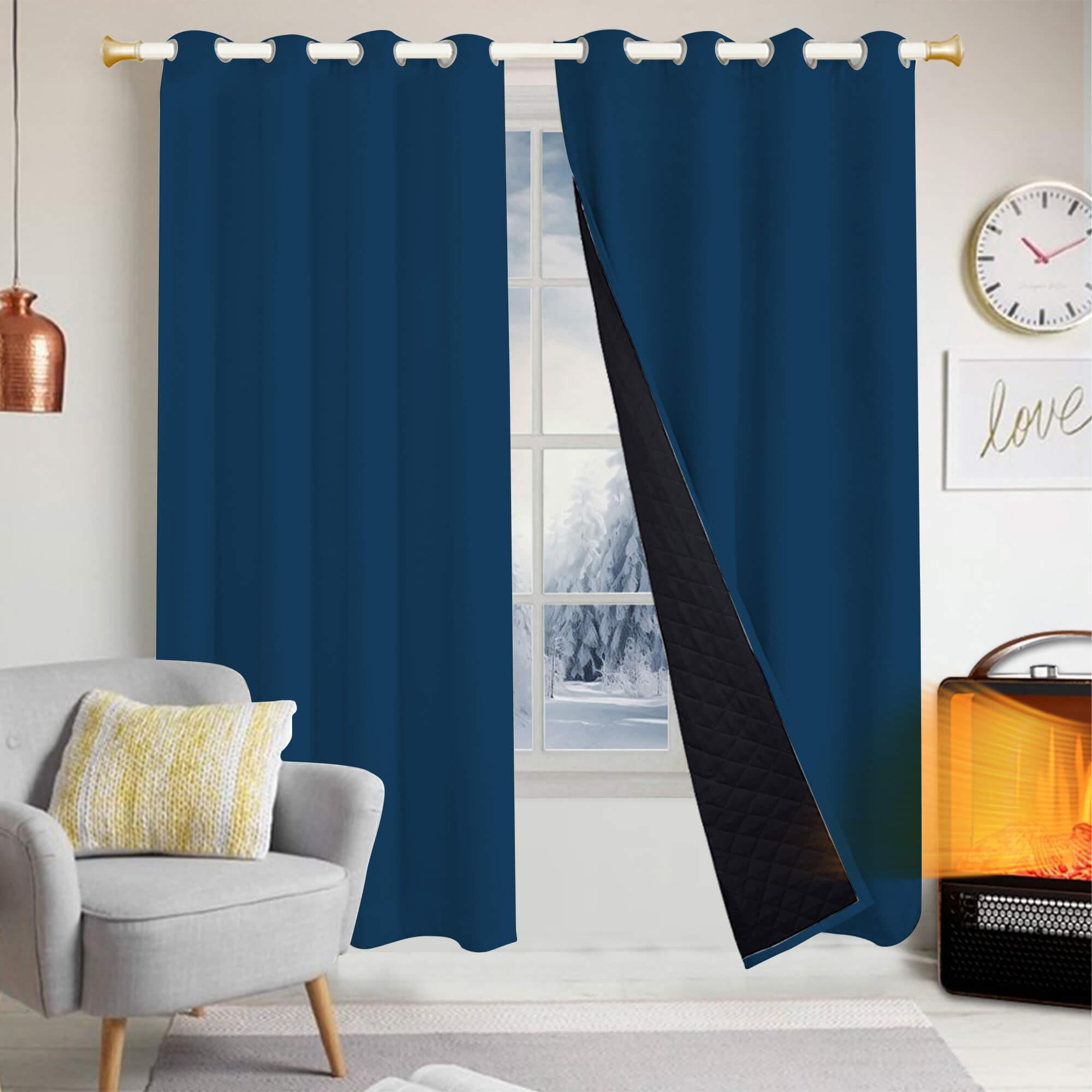 Insulated Outdoor Curtains for Winter - Deep Sea Blue