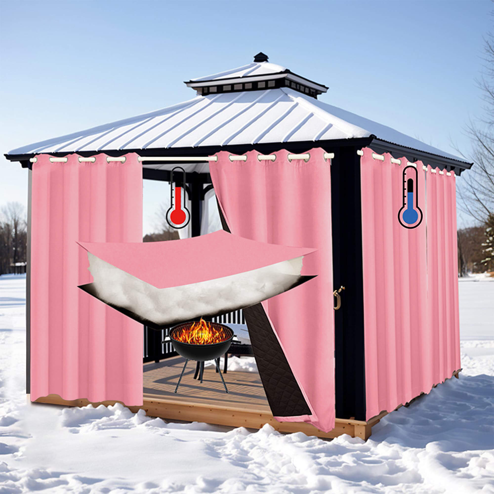 Insulated Outdoor Curtains for Winter - Pink