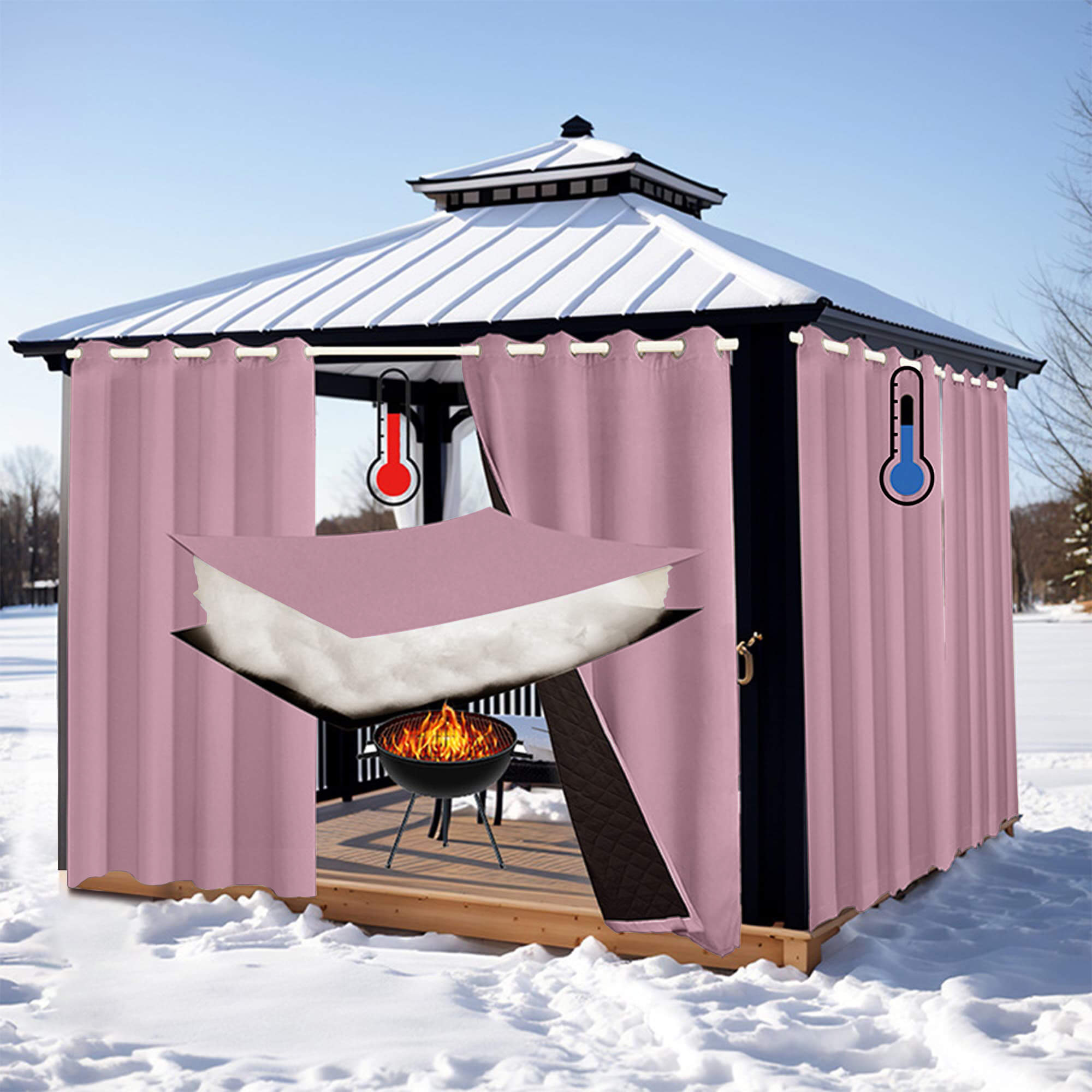 Insulated Outdoor Curtains for Winter - Dusty Rose