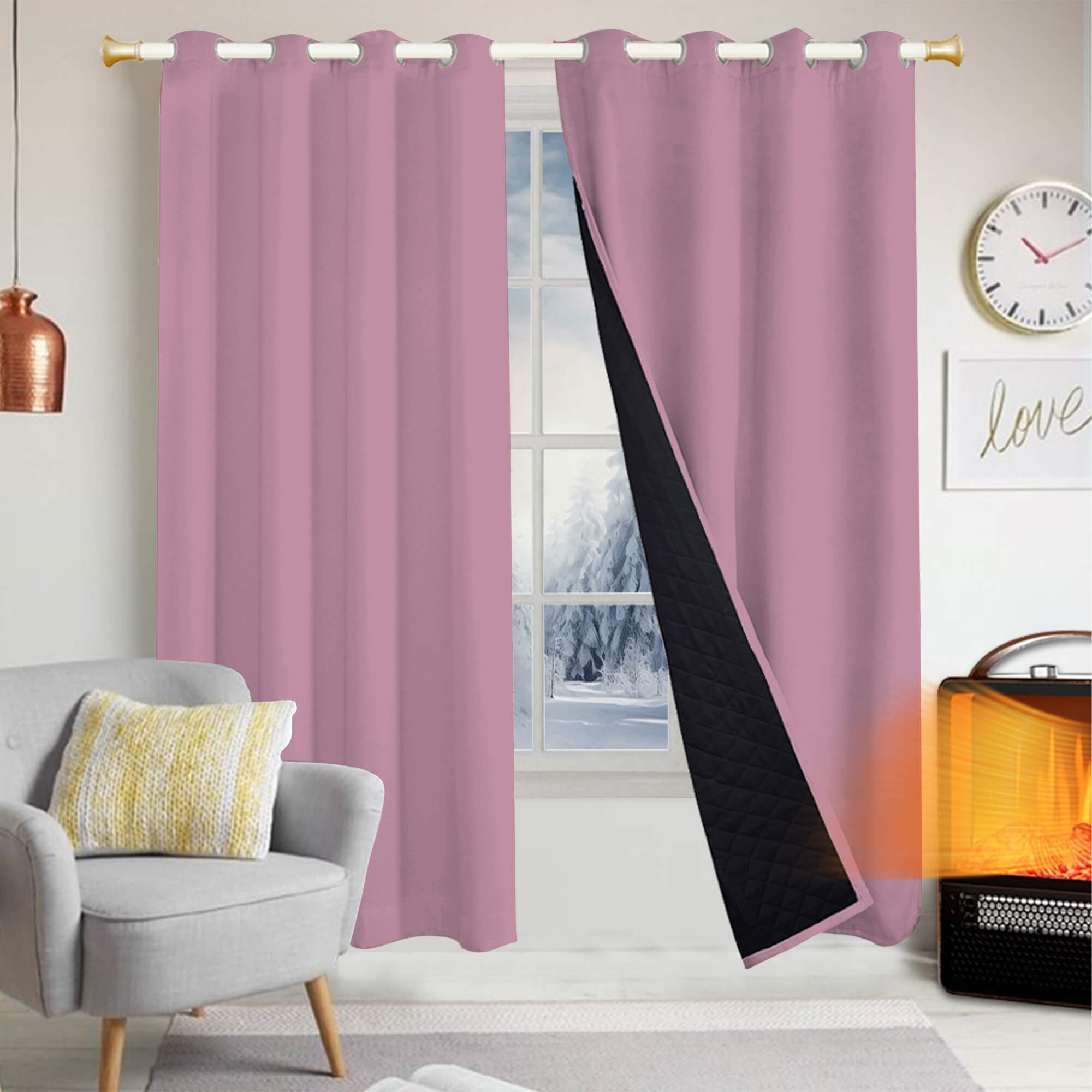 Insulated Outdoor Curtains for Winter - Dusty Rose