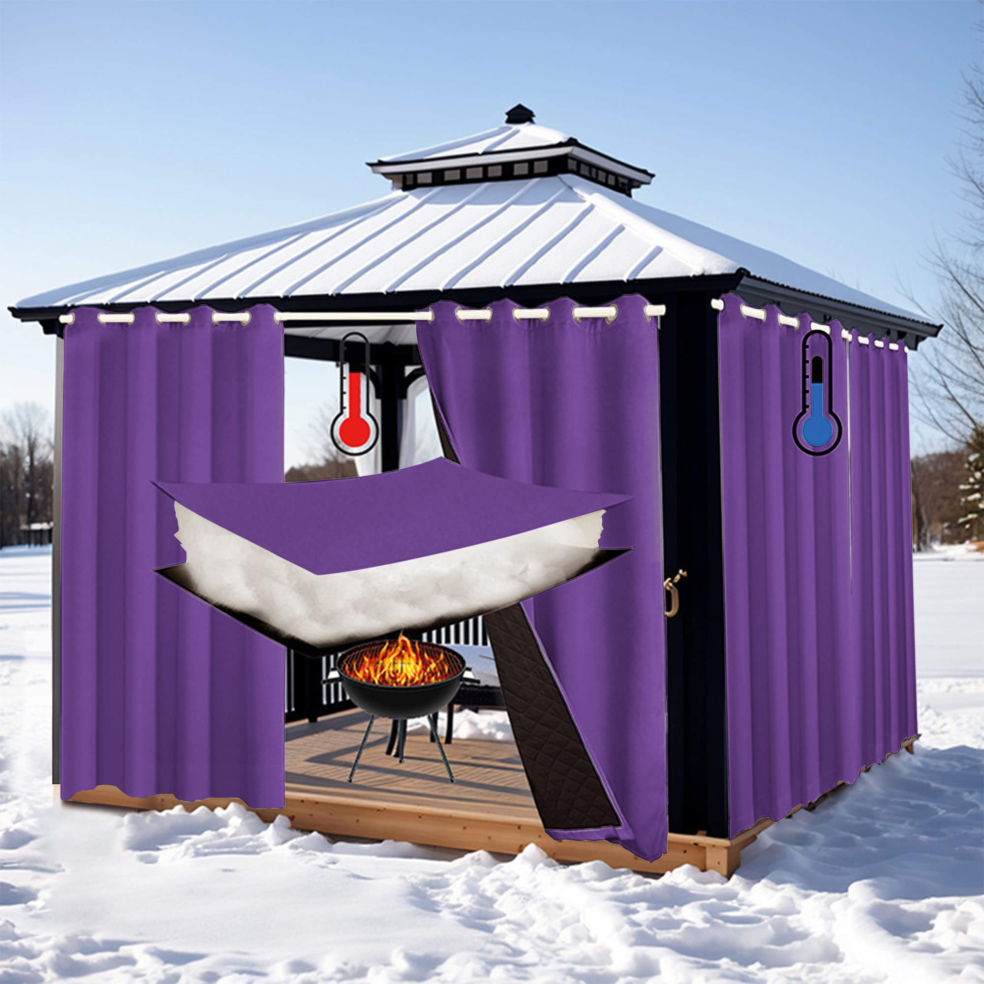 Insulated Outdoor Curtains for Winter - Purple