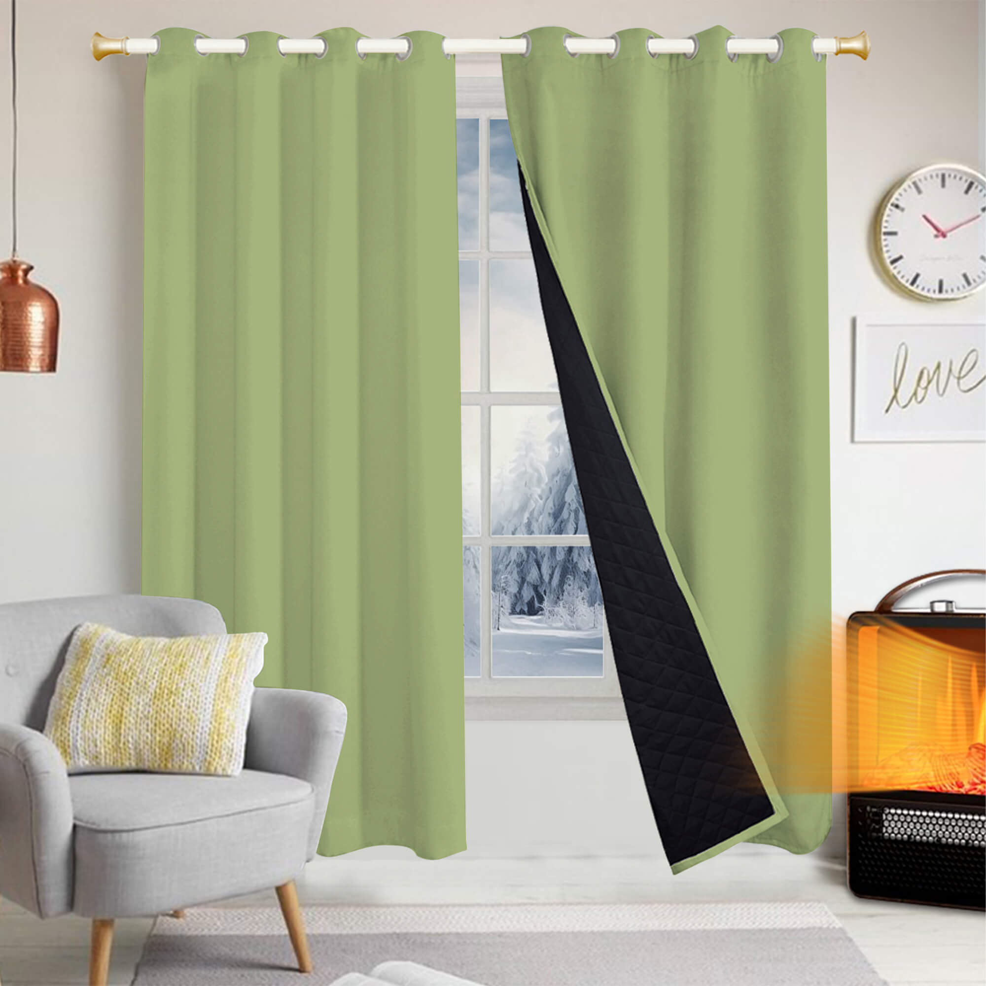 Insulated Outdoor Curtains for Winter - Light Green