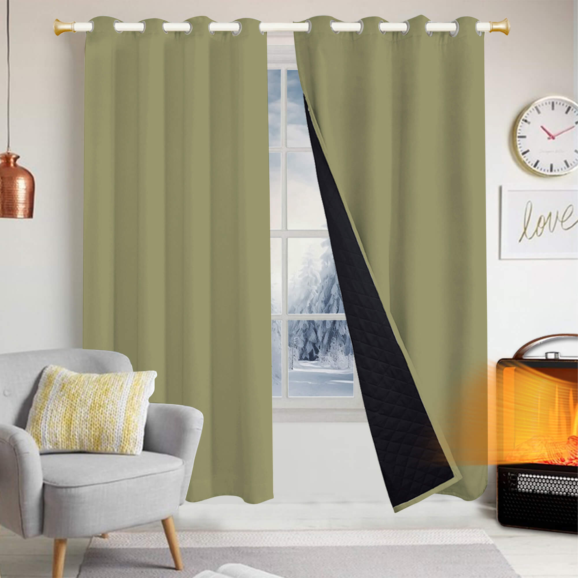 Insulated Outdoor Curtains for Winter - Olive Khaki