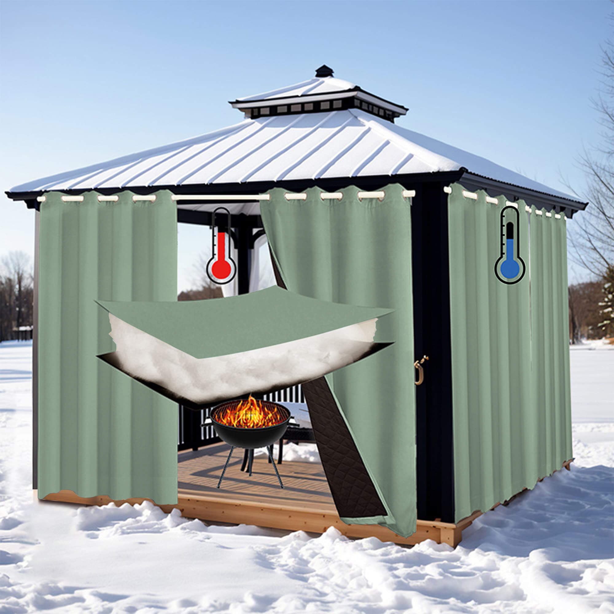 Insulated Outdoor Curtains for Winter - Sage Green