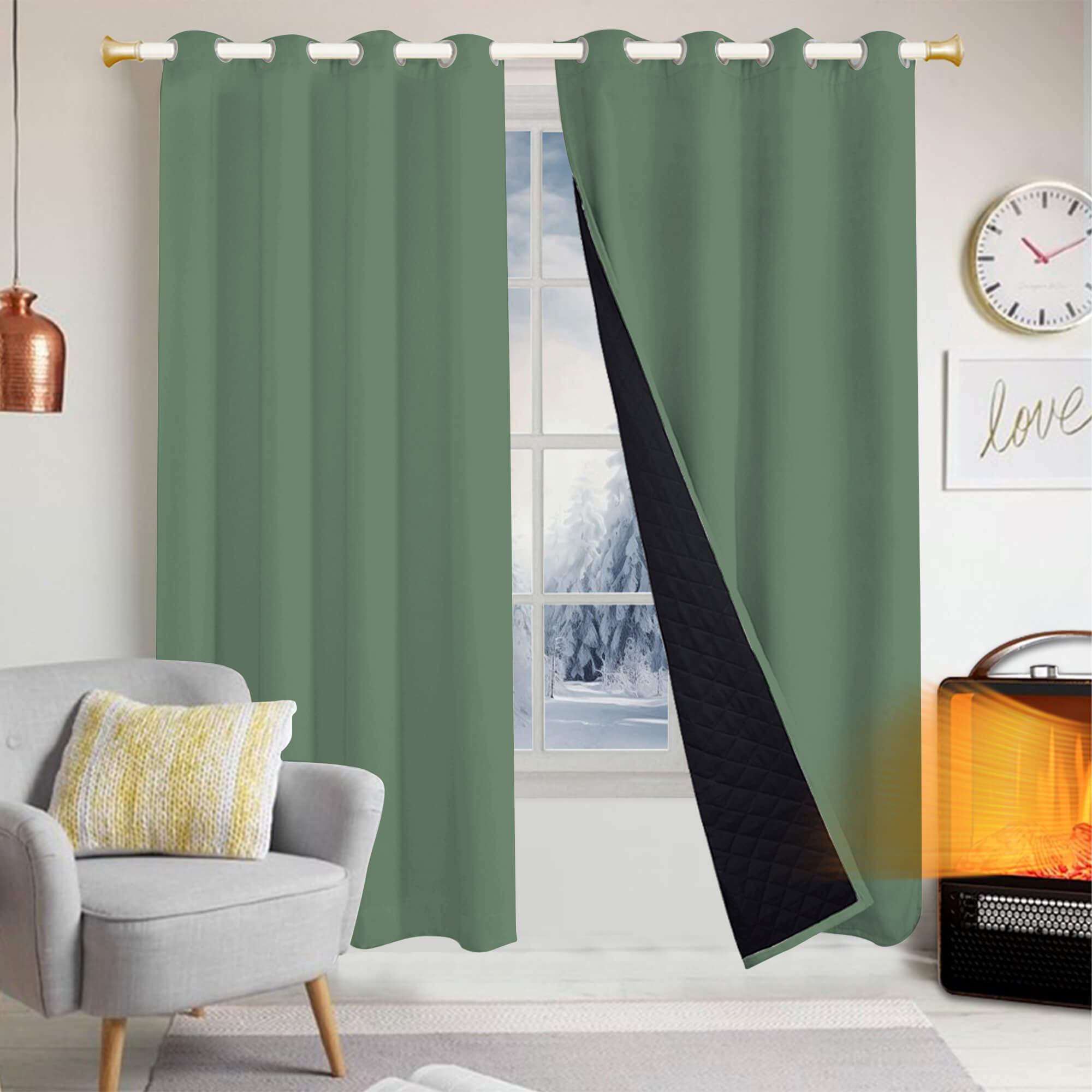 Insulated Outdoor Curtains for Winter - Sage Green