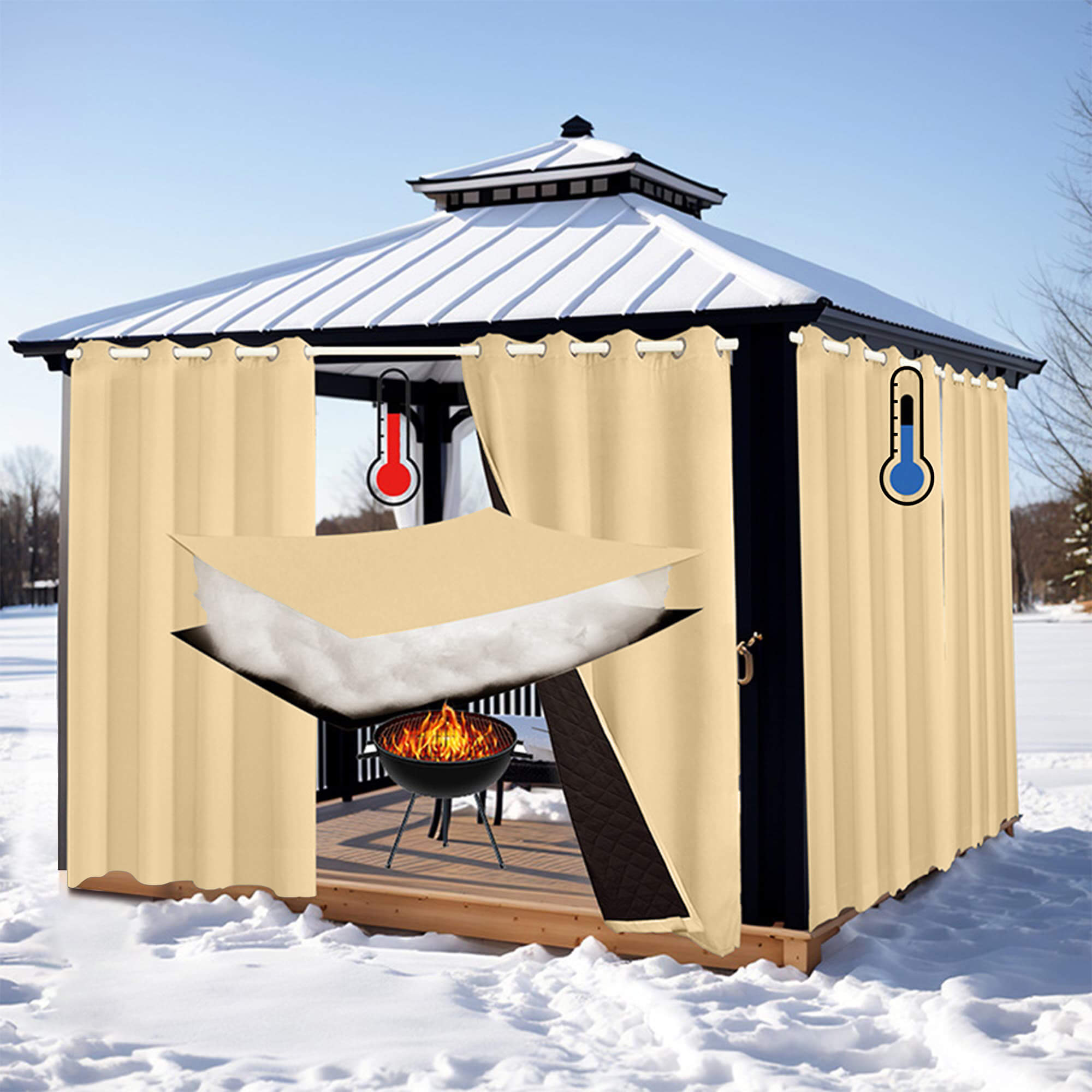 Insulated Outdoor Curtains for Winter - Oatmeal