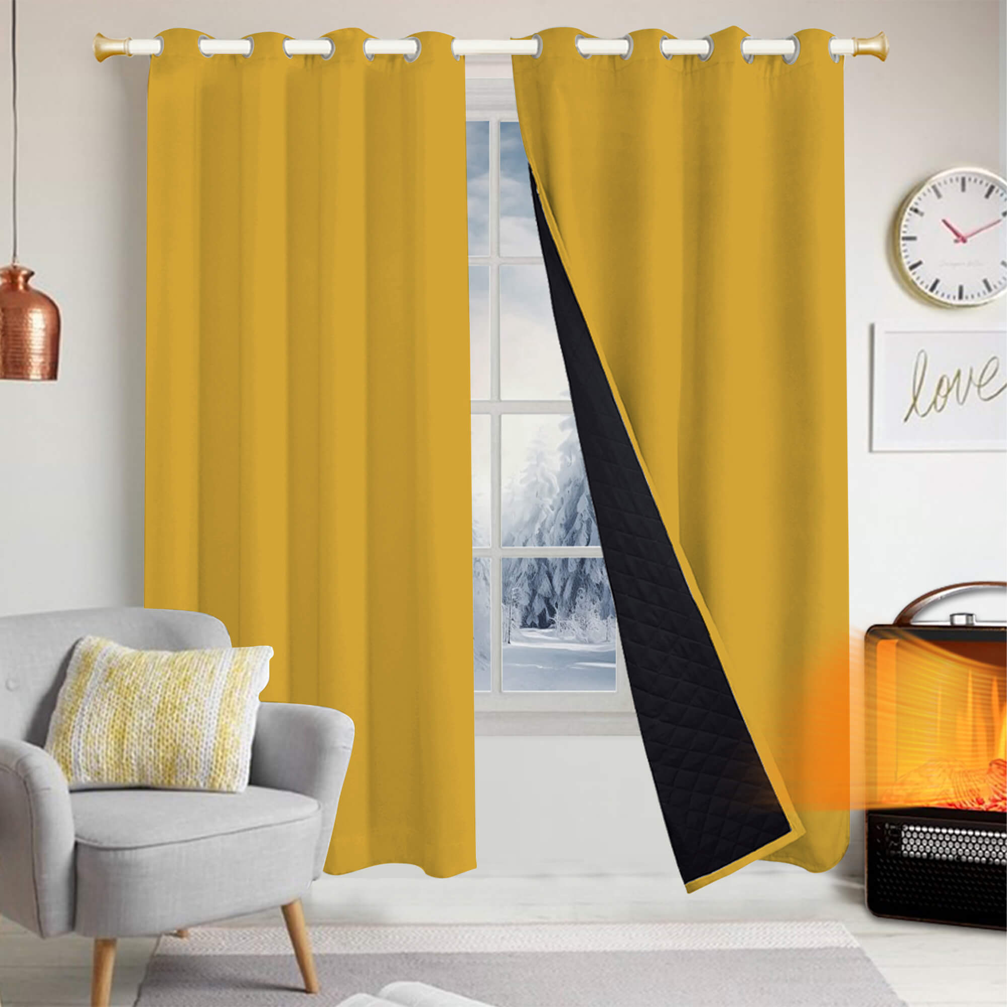 Insulated Outdoor Curtains for Winter - Yellow