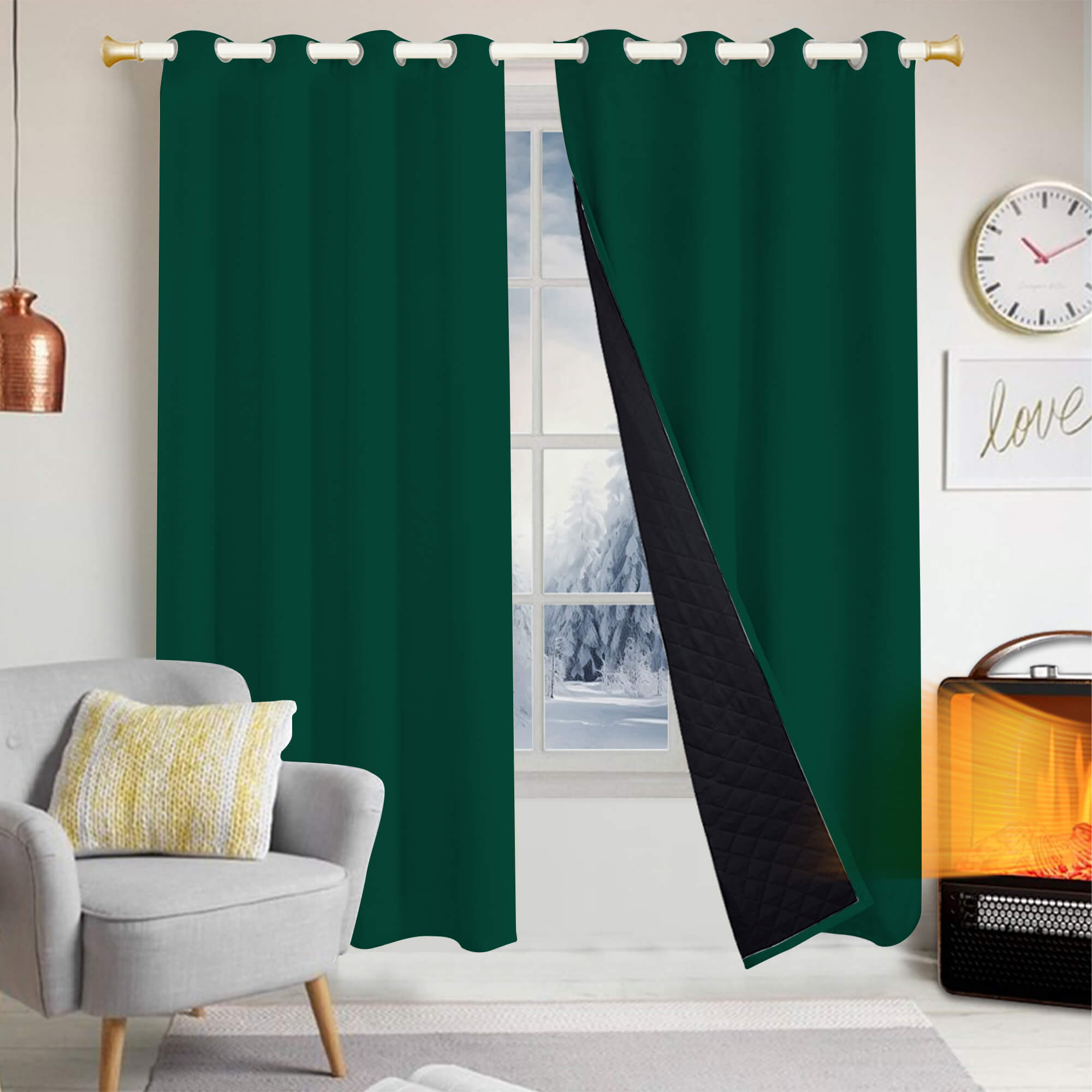Insulated Outdoor Curtains for Winter - Dark Green