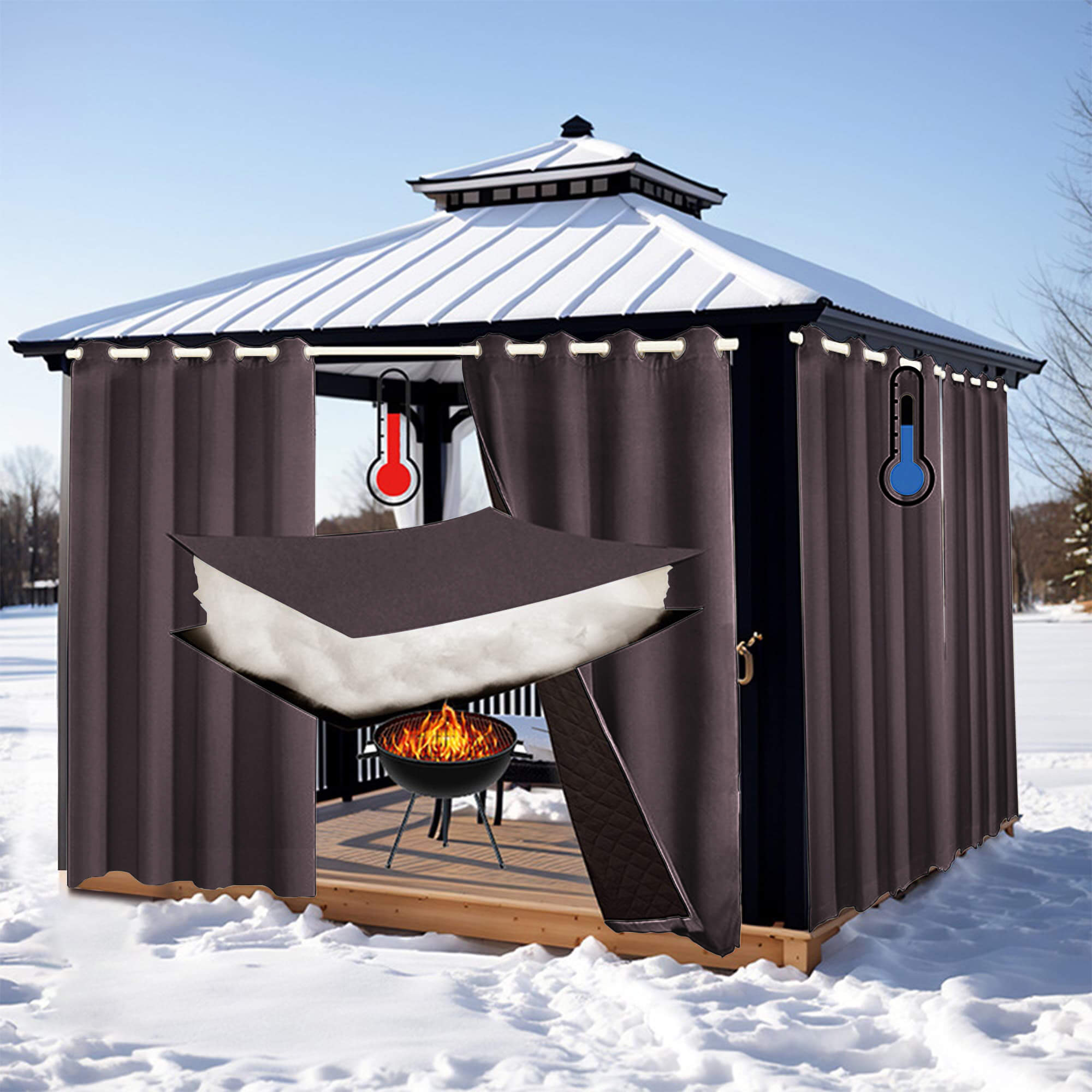 Insulated Outdoor Curtains for Winter - Dark Taupe