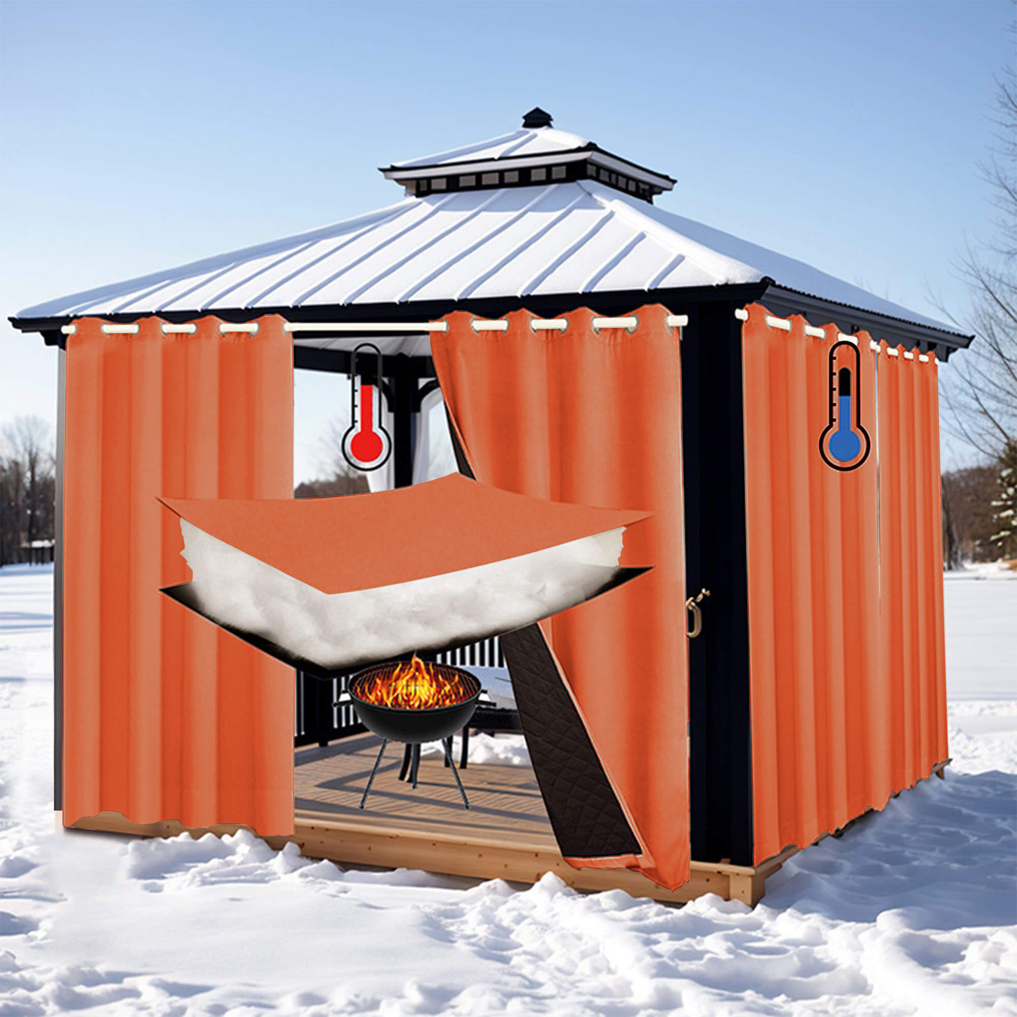 Insulated Outdoor Curtains for Winter - Orange