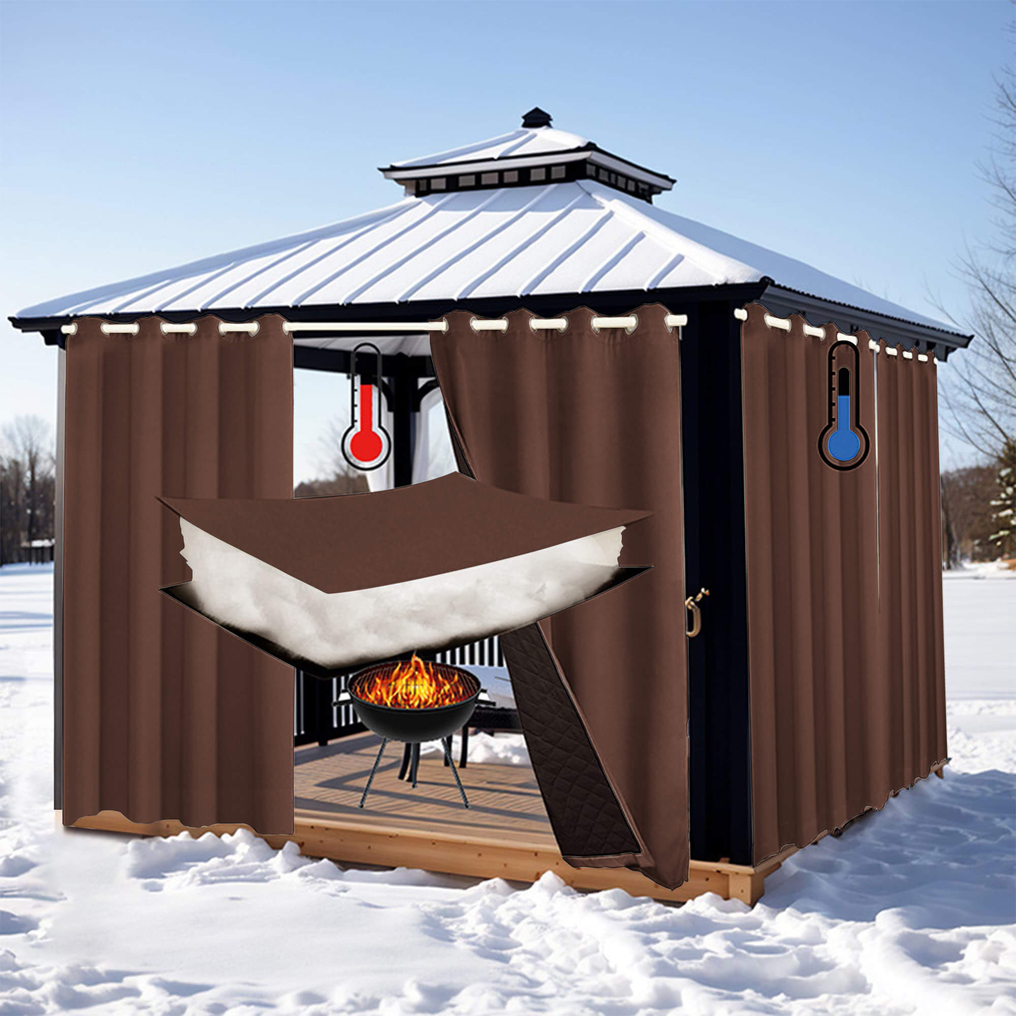 Insulated Outdoor Curtains for Winter - Dark Brown