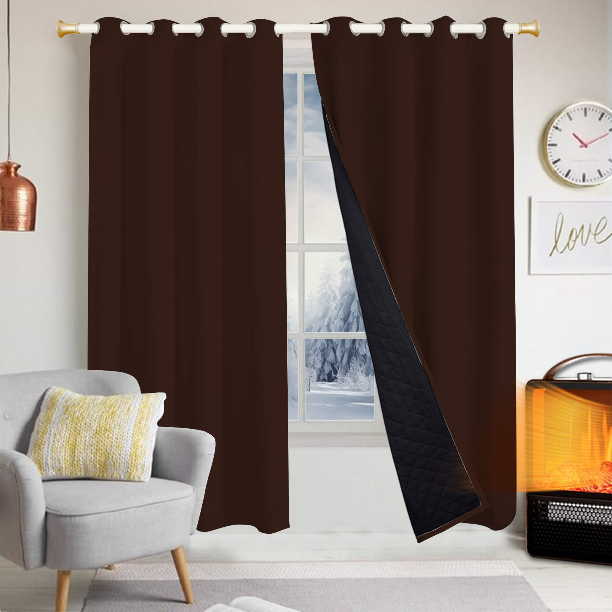 Insulated Outdoor Curtains for Winter - Dark Brown