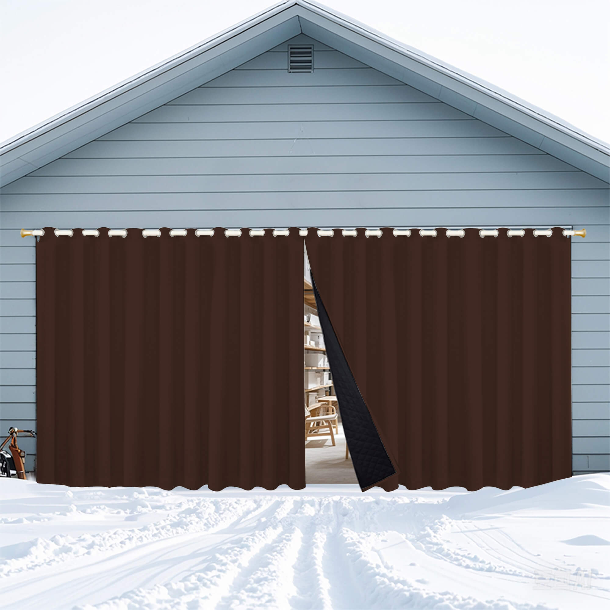 Insulated Outdoor Curtains for Winter - Dark Brown
