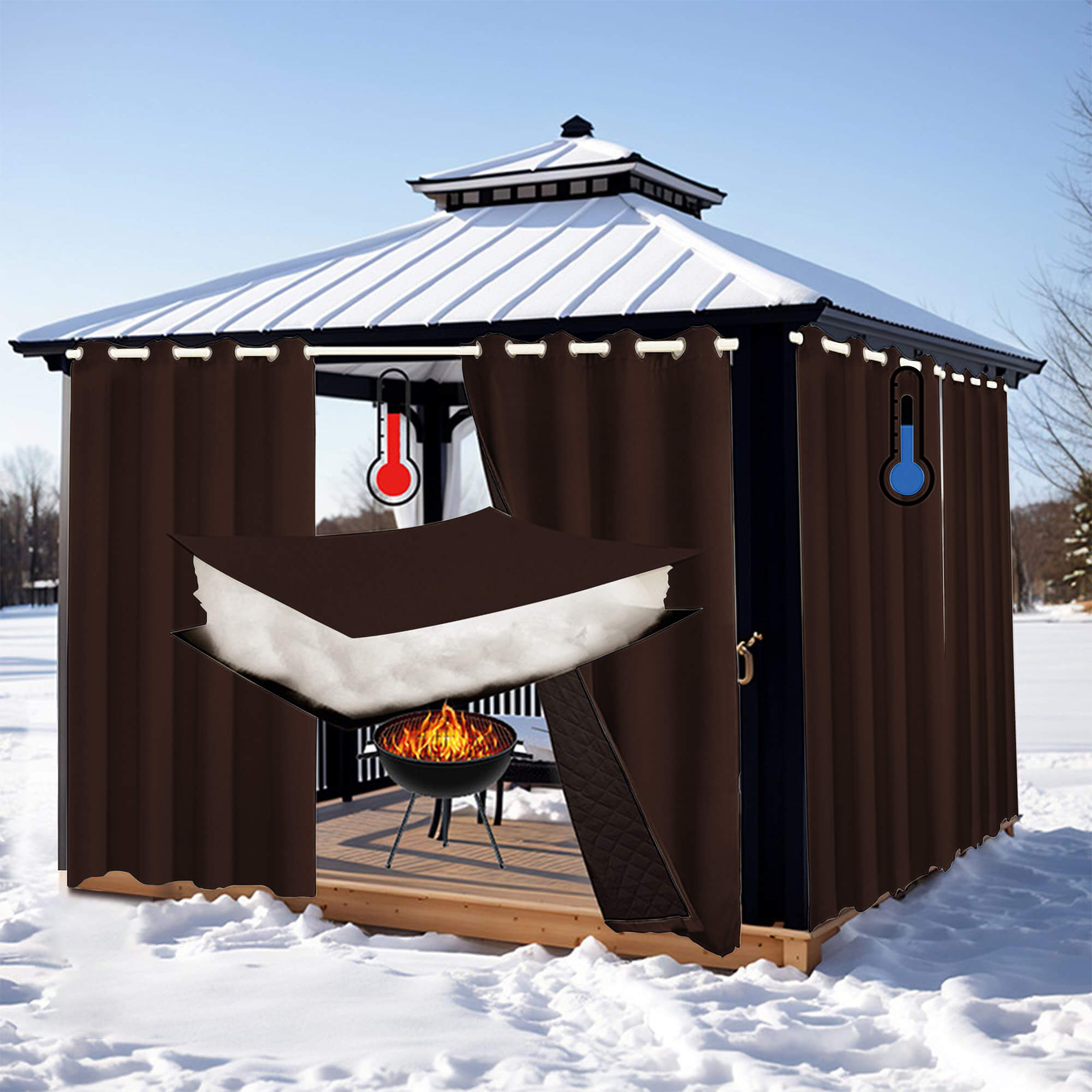 Insulated Outdoor Curtains for Winter - Chocolate Brown