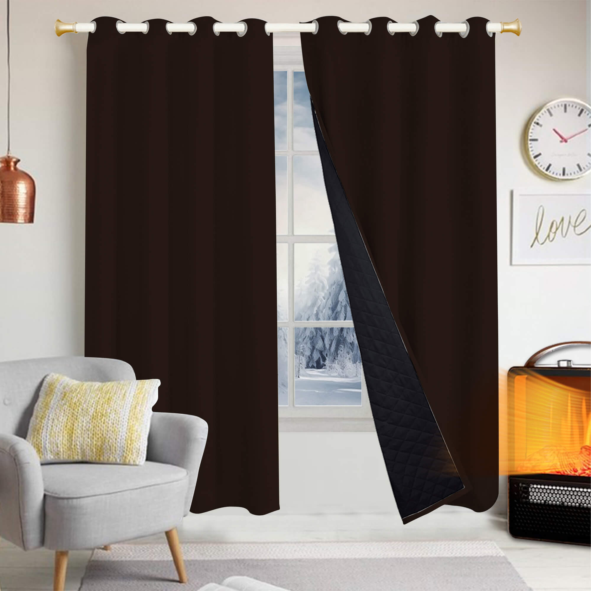 Insulated Outdoor Curtains for Winter - Chocolate Brown
